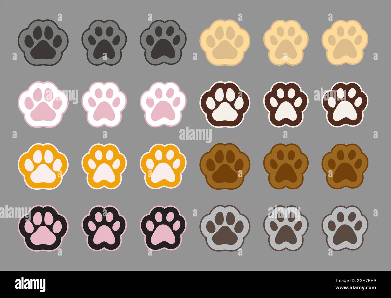 collezione vettoriale di gatto piedi zampa. simboli di amico domestico, gatto zampa stampe set Illustrazione Vettoriale