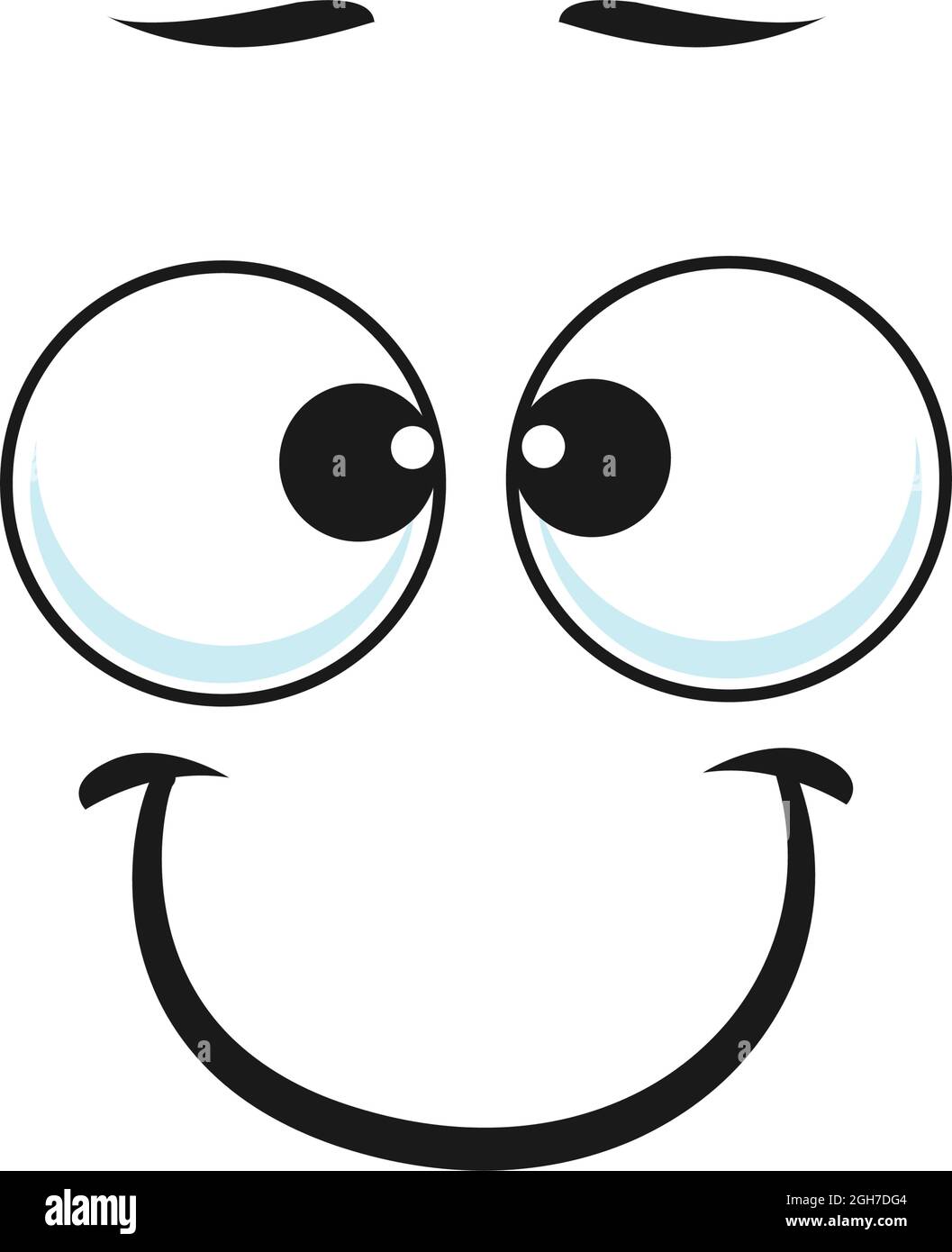 Fumetto sorridente faccia vettore divertente emoji con amichevole paesaggio sorriso e occhi rotondi. Espressione facciale felice, sentimenti positivi isolati sul dorso bianco Illustrazione Vettoriale