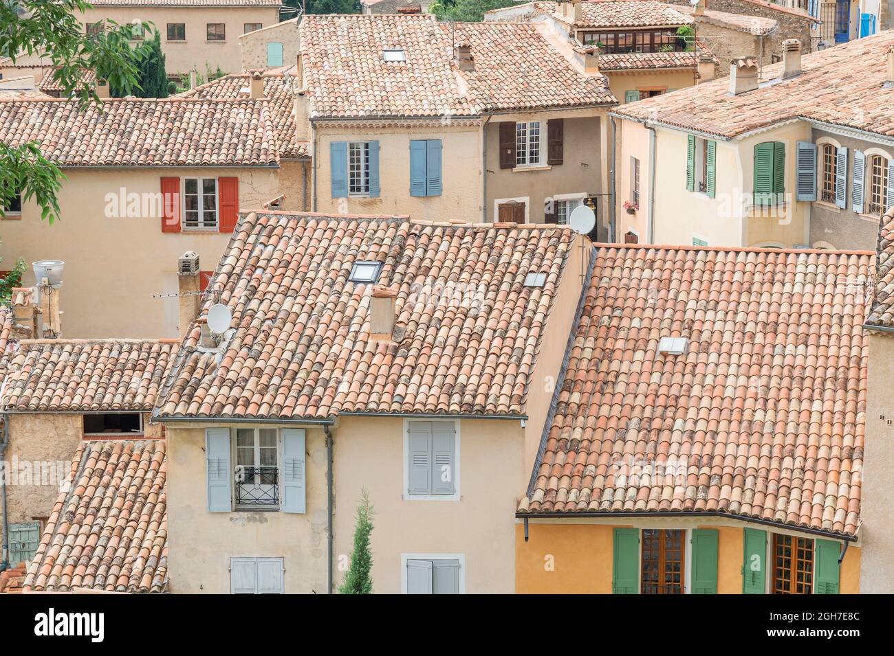 Moustiers Sainte Marie village, alta vista, Alpi dell'alta Provenza, Provenza, Francia, Foto Stock