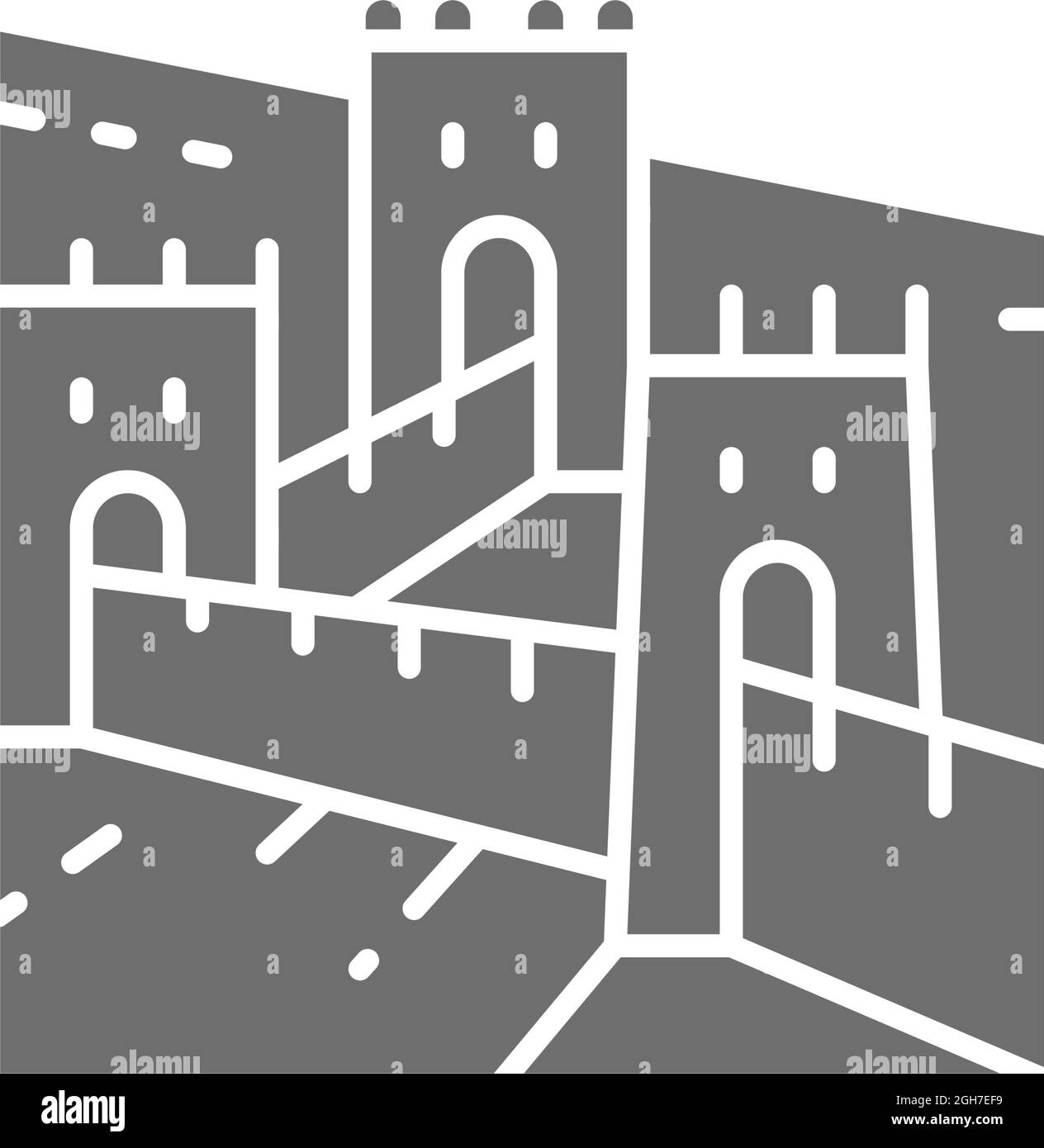 Grande Muraglia della Cina, icona grigia. Illustrazione Vettoriale
