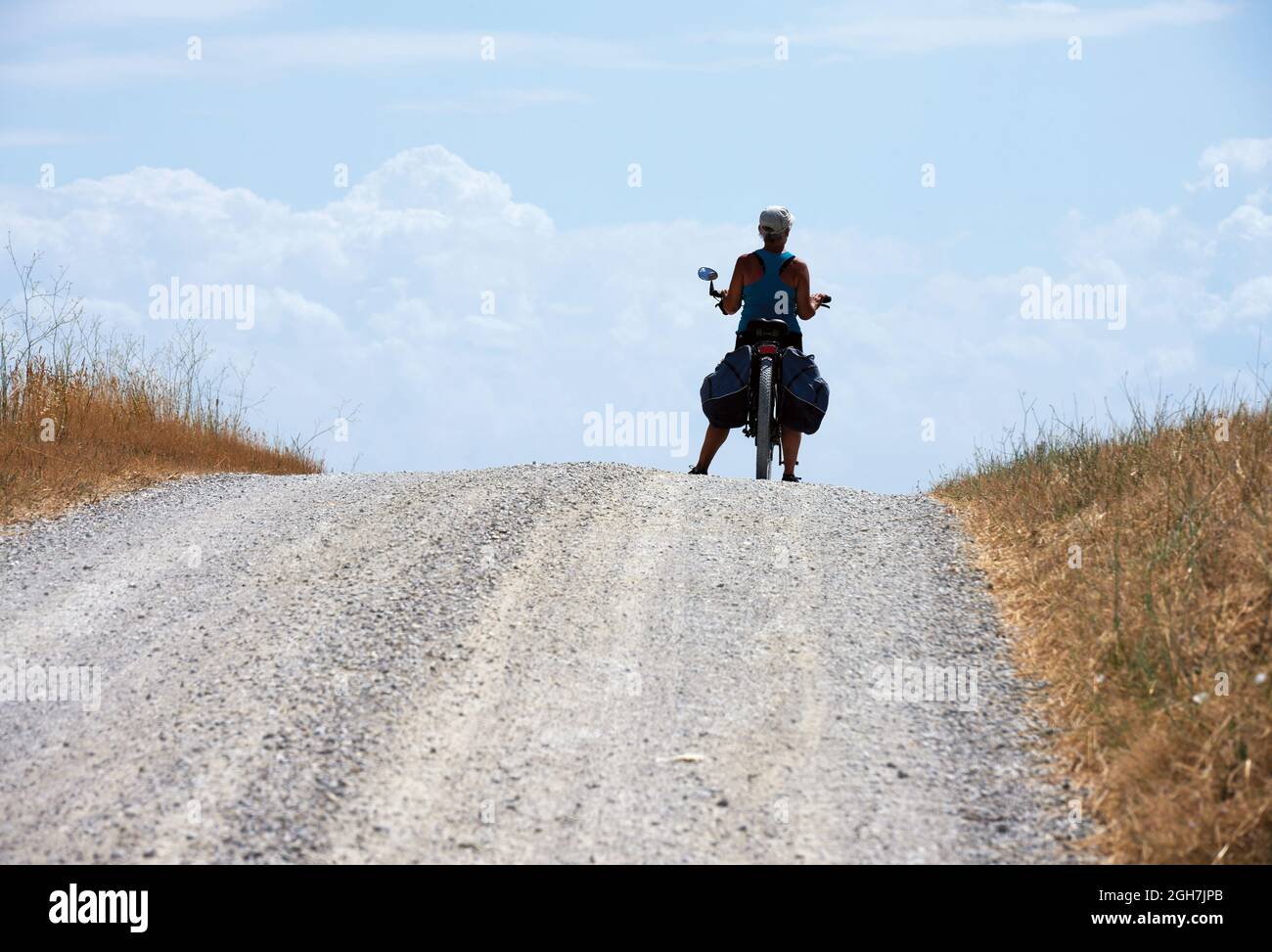 Lucignano d’Asso (si), Italia, le strade sterrate lungo la Via Francigena Foto Stock