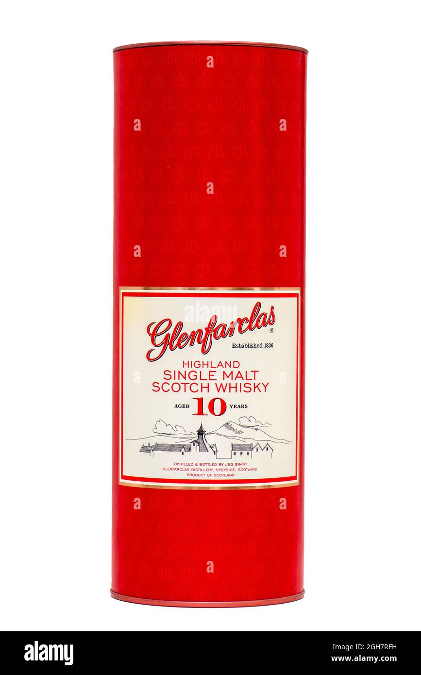 Scatola di 10 anni Glenfarclas whisky single malt scotch Foto Stock