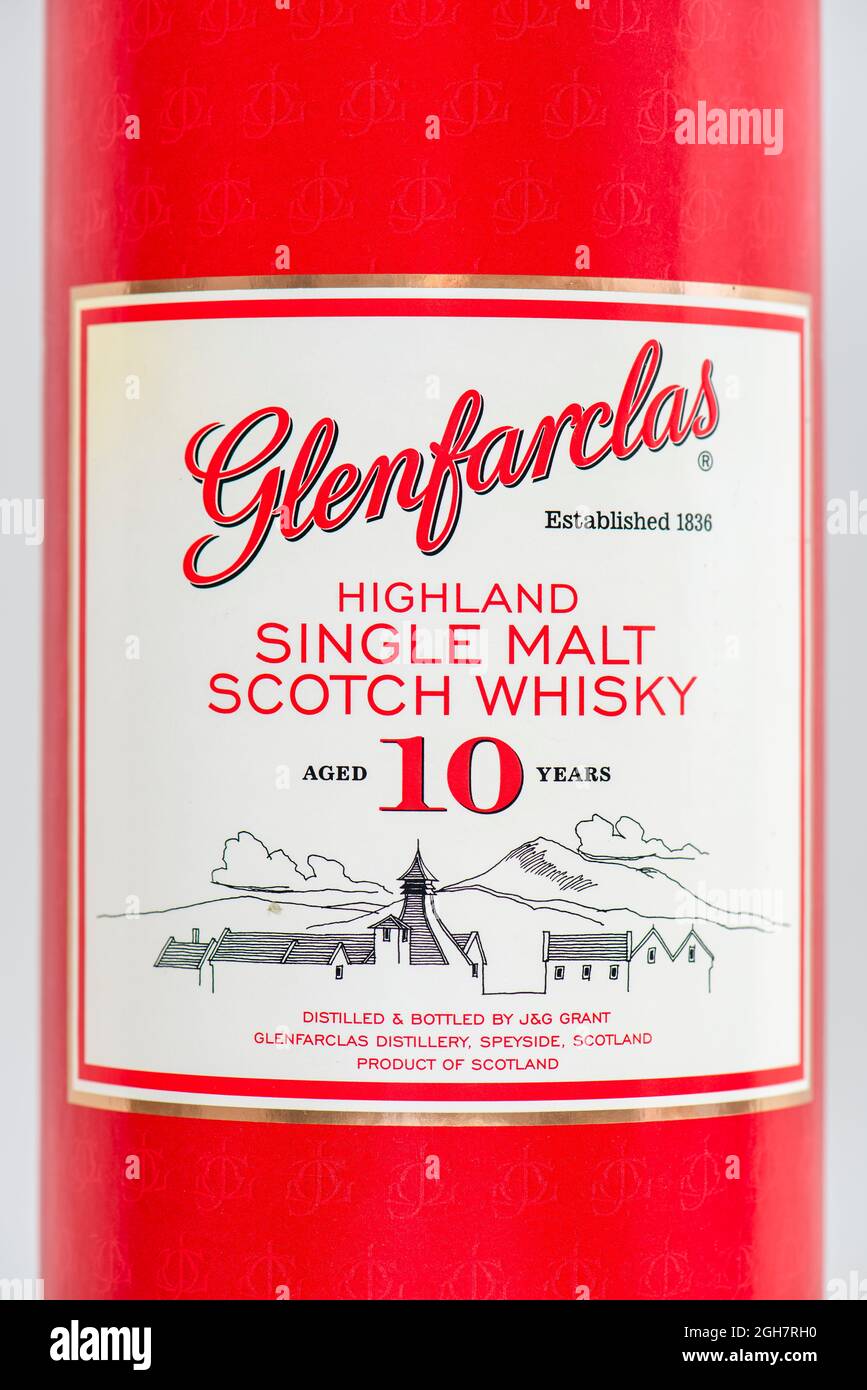 Scatola di 10 anni Glenfarclas whisky single malt scotch Foto Stock