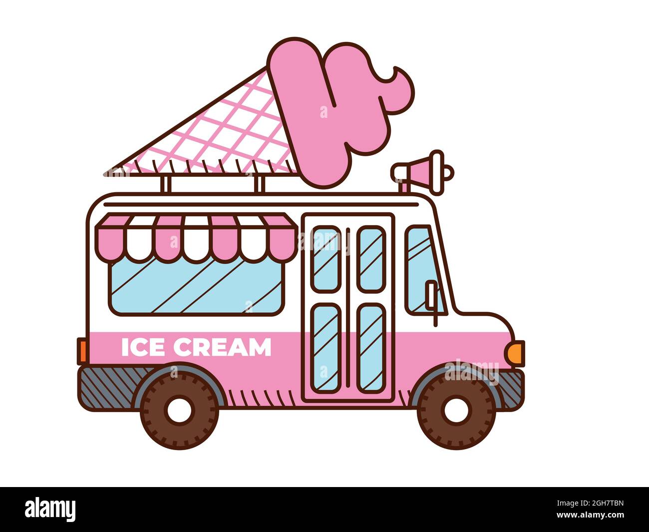 Icona del furgone gelato. Carrello per alimenti isolato Illustrazione Vettoriale