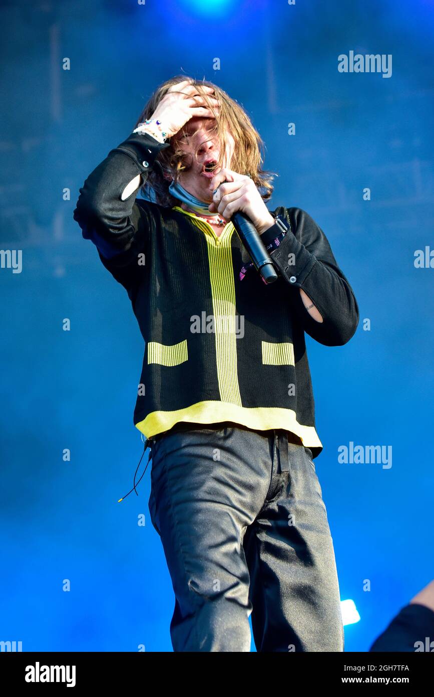 Napa, California, 5 settembre 2021, Matt Shultz della band Cage the Elephant che si esibisce al BottleRock Festival 2021. Credit: Ken Howard/Alamy Live News Foto Stock