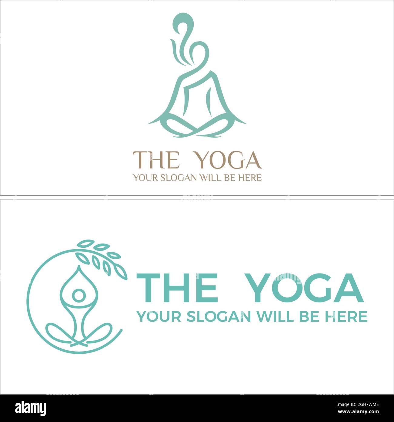 Fitness fisica yoga posa esercizio donne logo design Illustrazione Vettoriale
