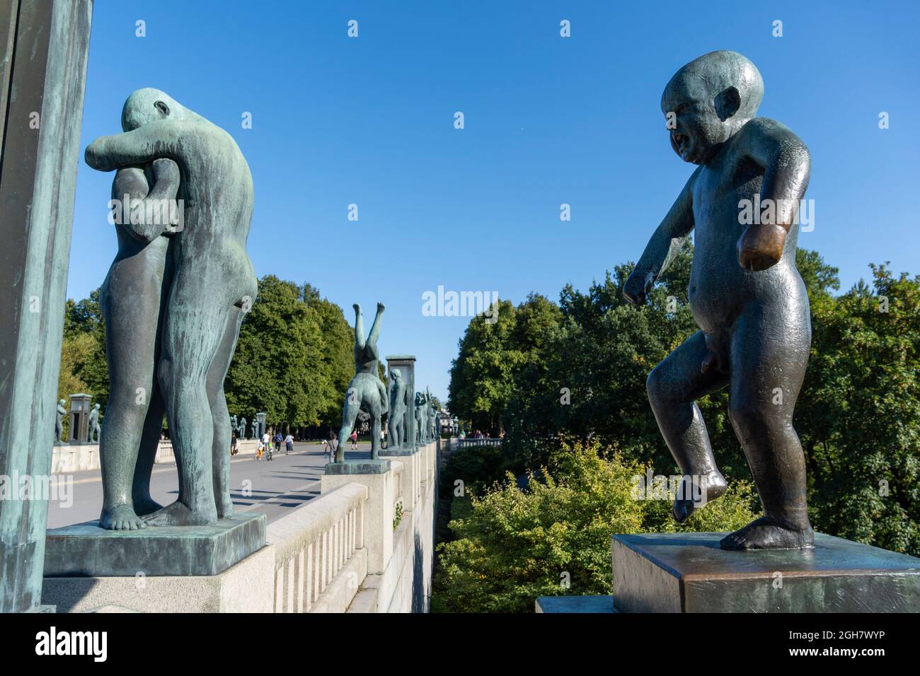 Statue di bronzo dello scultore norvegese Gustav Vigeland al Frogner Park di Oslo, Norvegia Foto Stock