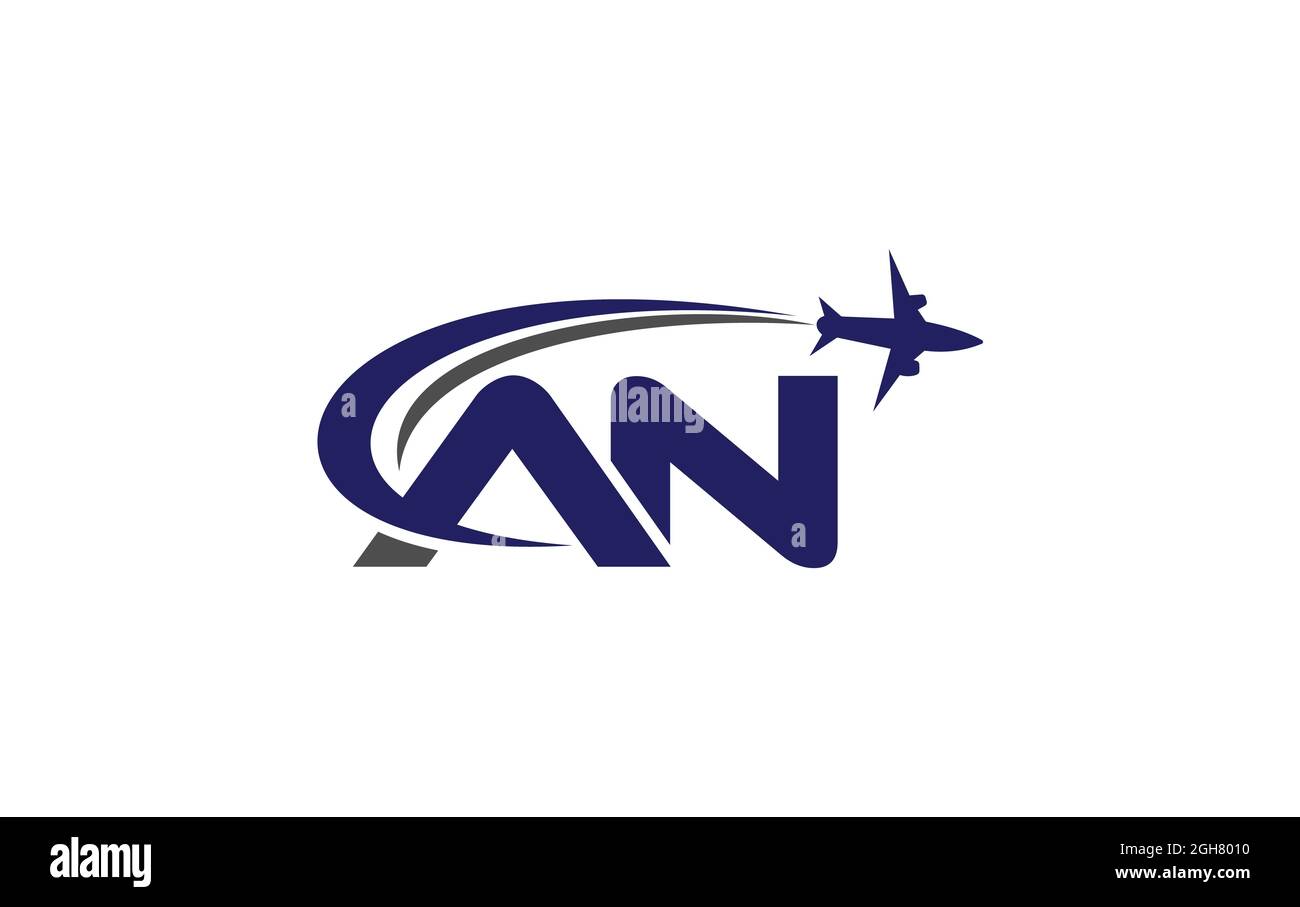Design semplice e moderno del logo Airplane per compagnie aeree, biglietti aerei, agenzie di viaggio con una lettera per il marchio e il business Foto Stock
