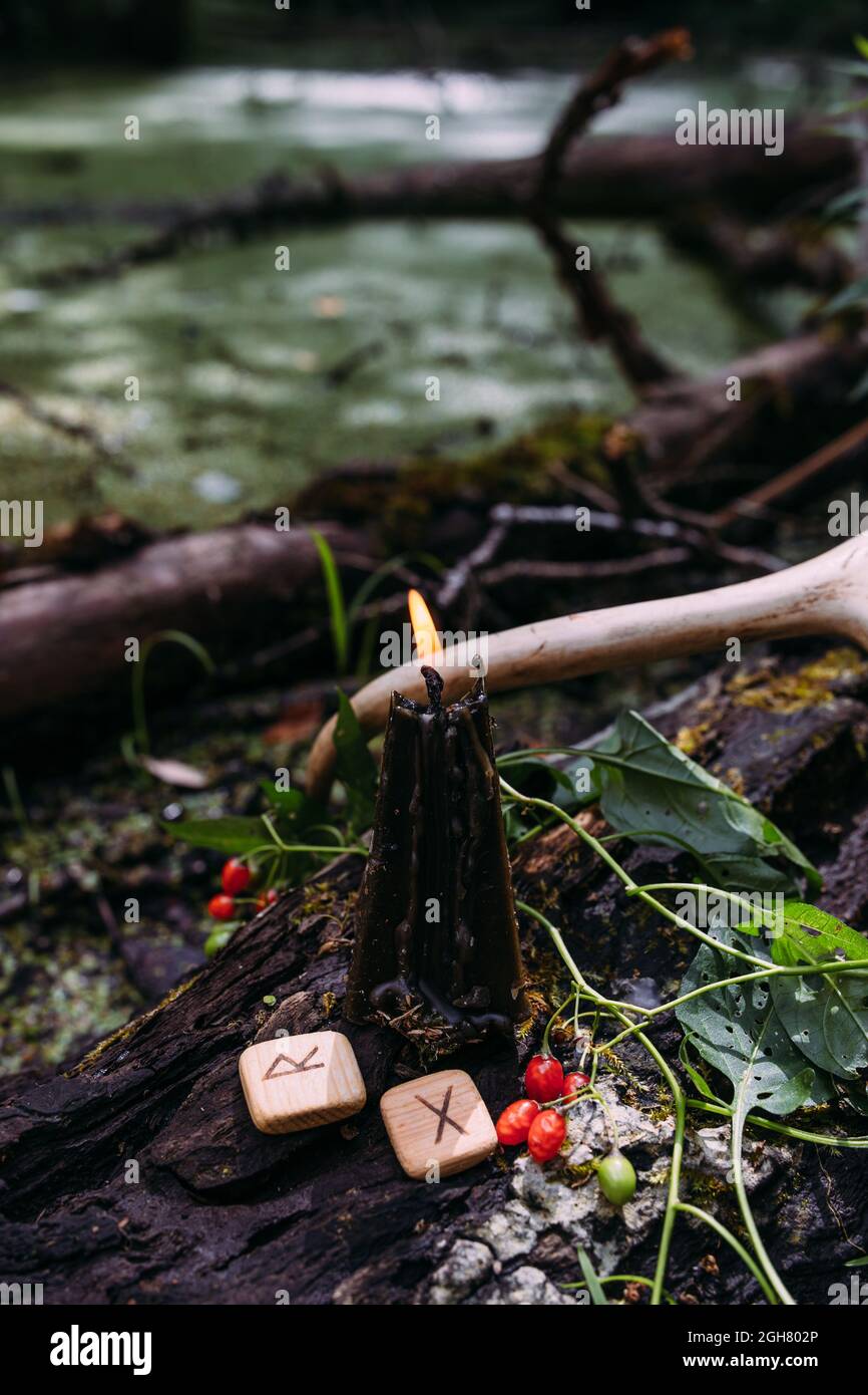 Concetto occulto, esoterico, divinazione e wicca. Halloween sfondo vintage Foto Stock