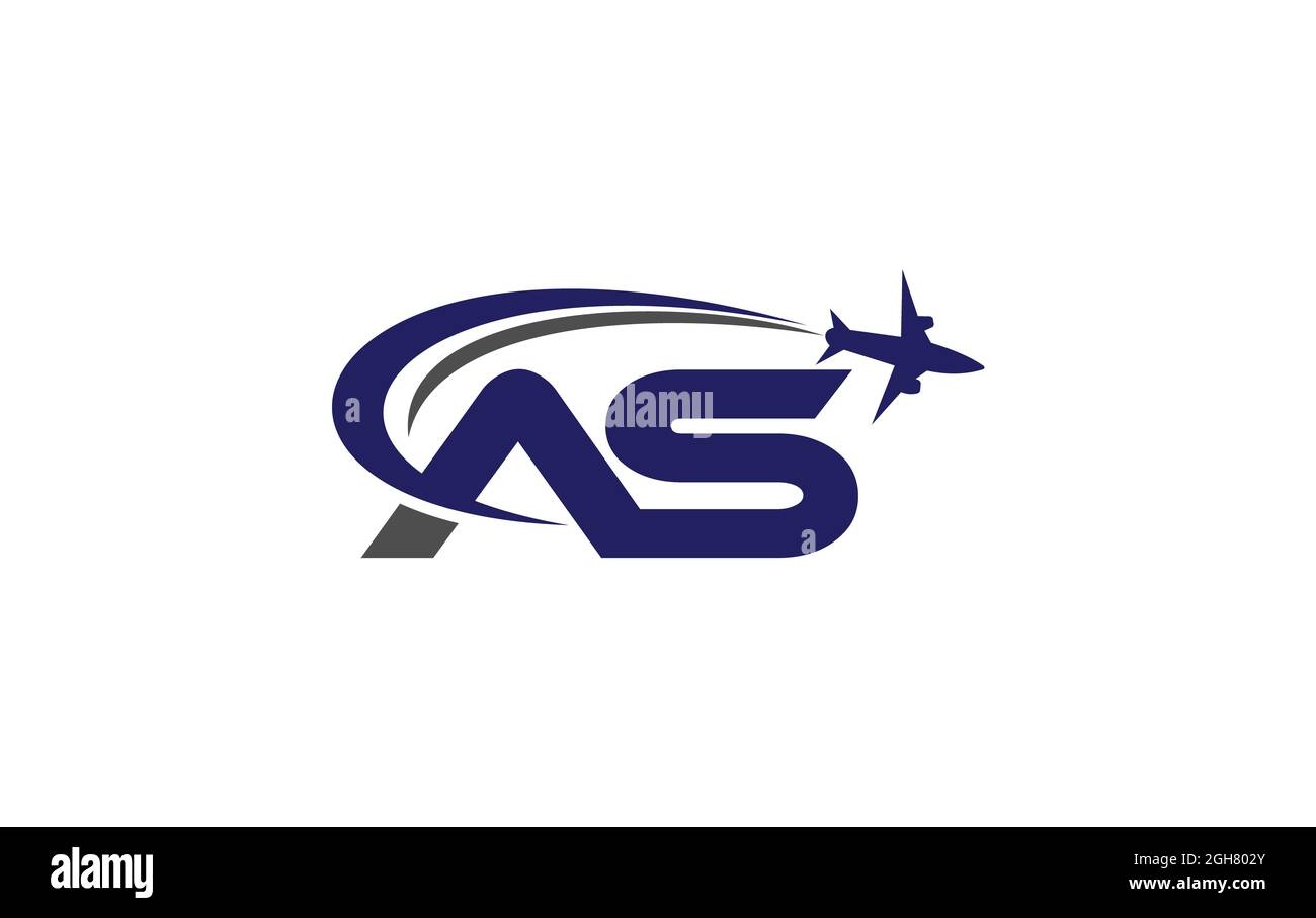 Design semplice e moderno del logo Airplane per compagnie aeree, biglietti aerei, agenzie di viaggio con COME lettera per il marchio e il business Foto Stock