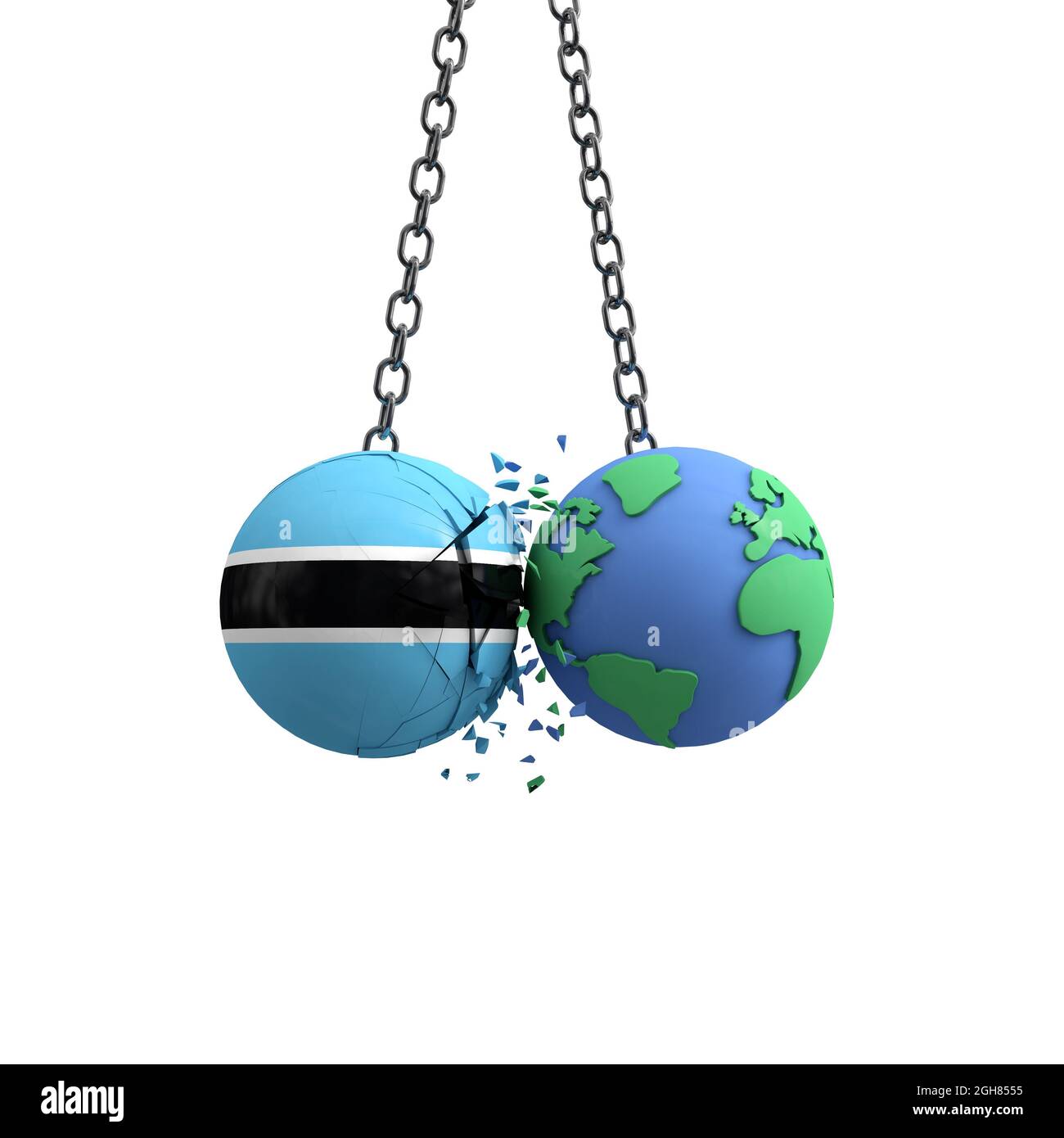 La bandiera del Botswana colpisce il pianeta terra. Concetto di impatto ambientale. Rendering 3D Foto Stock