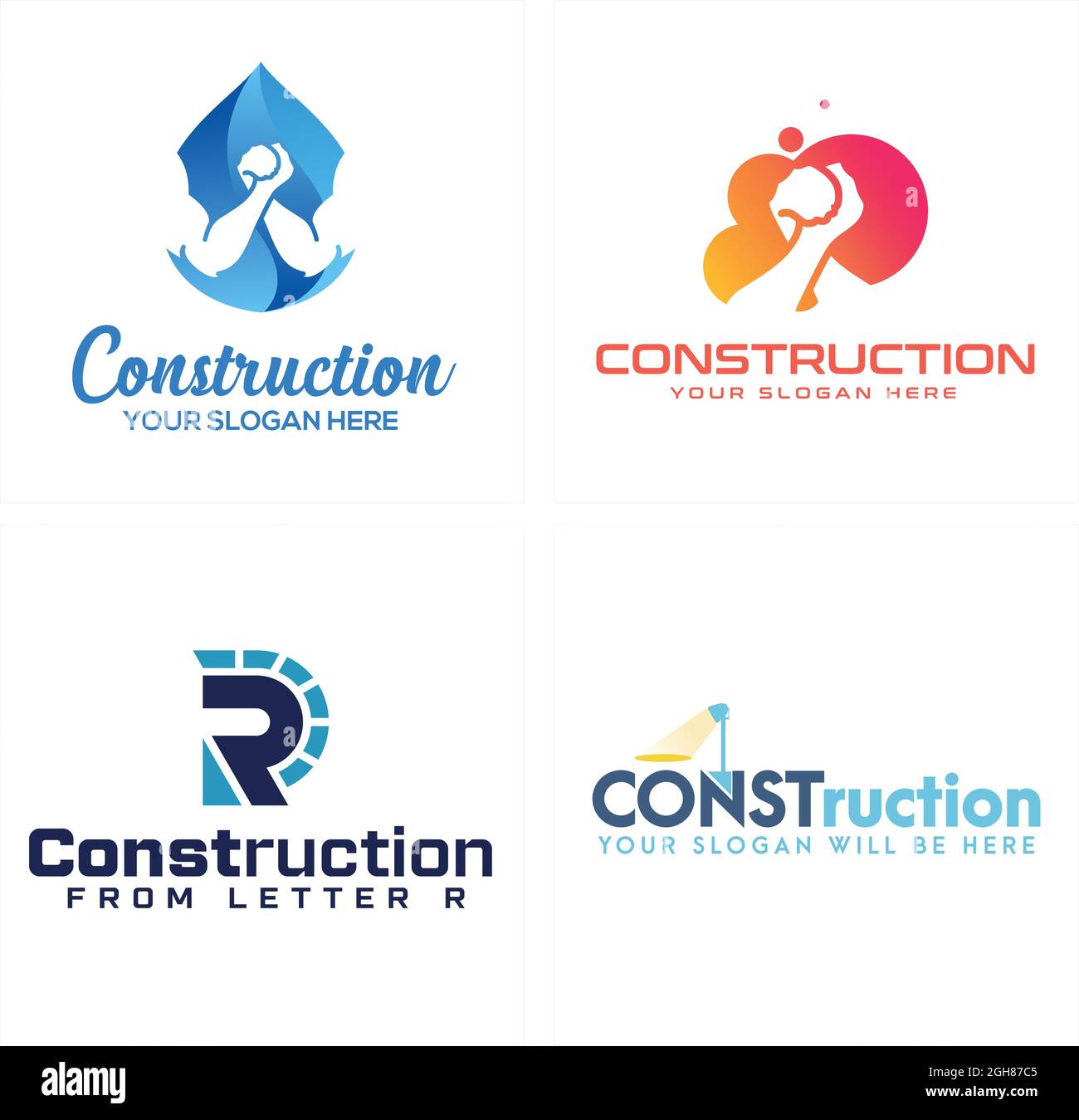 Costruzione moderna mani acqua e mattoni architettura logo design Illustrazione Vettoriale