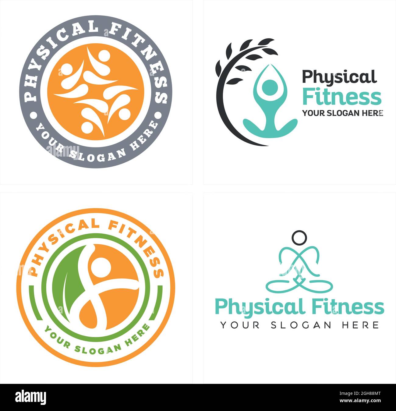 Fisico fitness persone yoga salute cura logo design Illustrazione Vettoriale