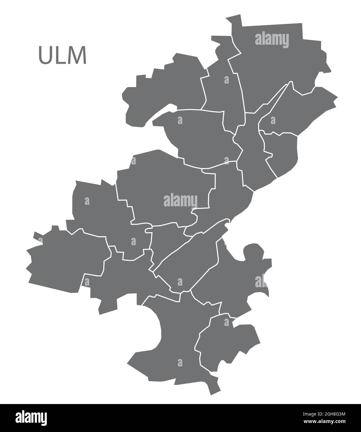 Mappa della città moderna - Ulm città di Germania con i distretti grigio DE Illustrazione Vettoriale