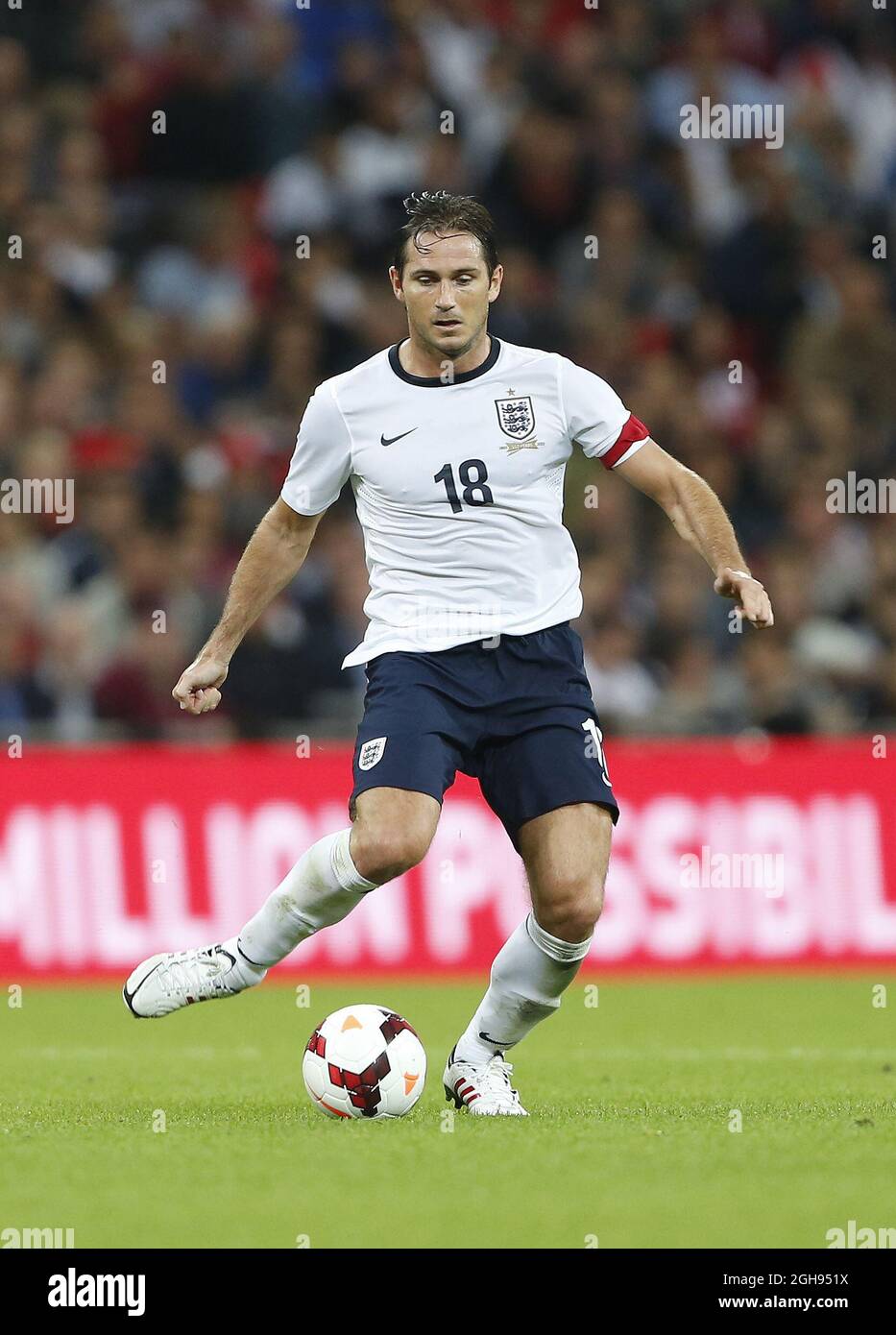 Frank Lampard in azione in Inghilterra durante la partita Vauxhall International friendly tra Inghilterra e Scozia che si è tenuta al Wembley Stadium di Londra, Regno Unito il 14 agosto 2013. Foto Stock