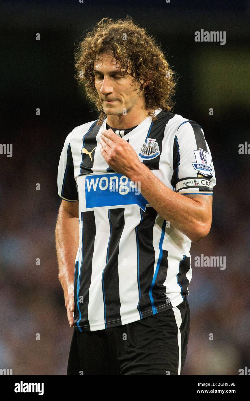 Fabricio Coloccini del Newcastle United sembra abbattuto durante la partita della Barclays Premier League tra Manchester City e Newcastle United allo Stamford Bridge di Londra il 19 agosto 2013. Foto Stock