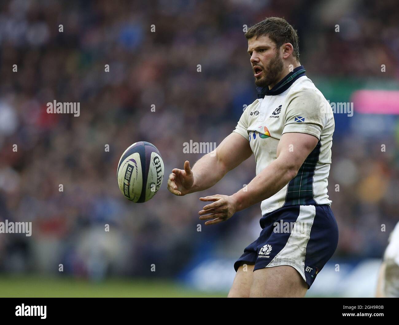 Ross Ford of Scotland durante la partita delle sei Nazioni RBS 2016 al Murrayfield Stadium di Edimburgo. Il credito fotografico dovrebbe essere: Simon Bellis/Sportimage via PA Images Foto Stock