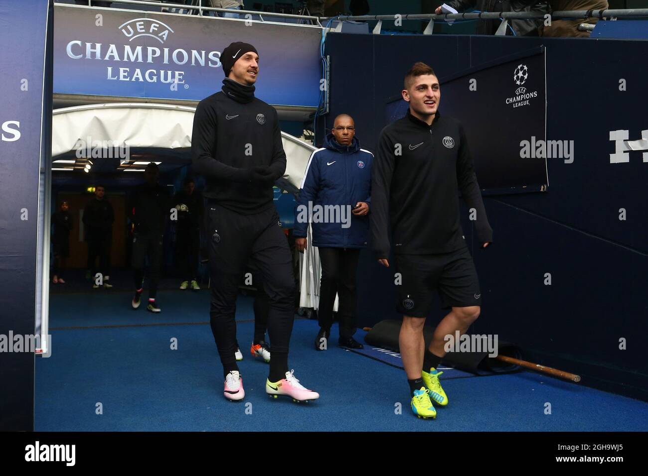 Zlatan Ibrahimovic di PSG durante l'allenamento della UEFA Champions League all'Etihad Stadium. Il credito fotografico dovrebbe essere: Philip Oldham/Sportimage via PA Images Foto Stock