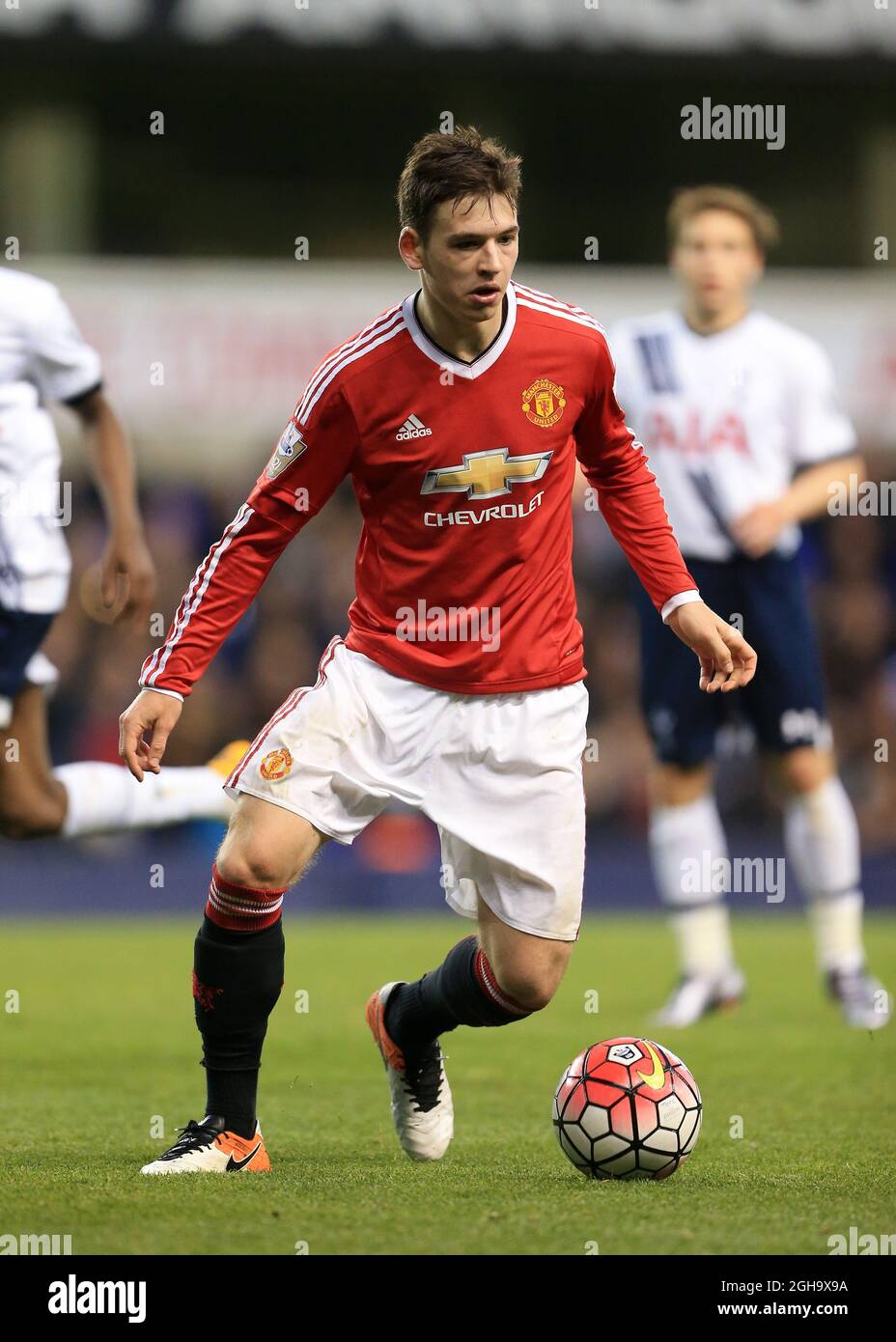 Il Manchester United's Donald Love in azione durante la partita della U21 Premier League al White Hart Lane Stadium. Il credito fotografico dovrebbe essere: David Klein/Sportimage via PA Images Foto Stock