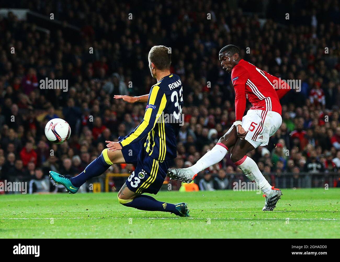 Paul Pomba del Manchester United segna il terzo goal ai lati durante la partita della UEFA Europa League a Old Trafford, Manchester. Data foto: 20 ottobre 2016. McNulty/Sportimage PIC Matt tramite immagini PA Foto Stock