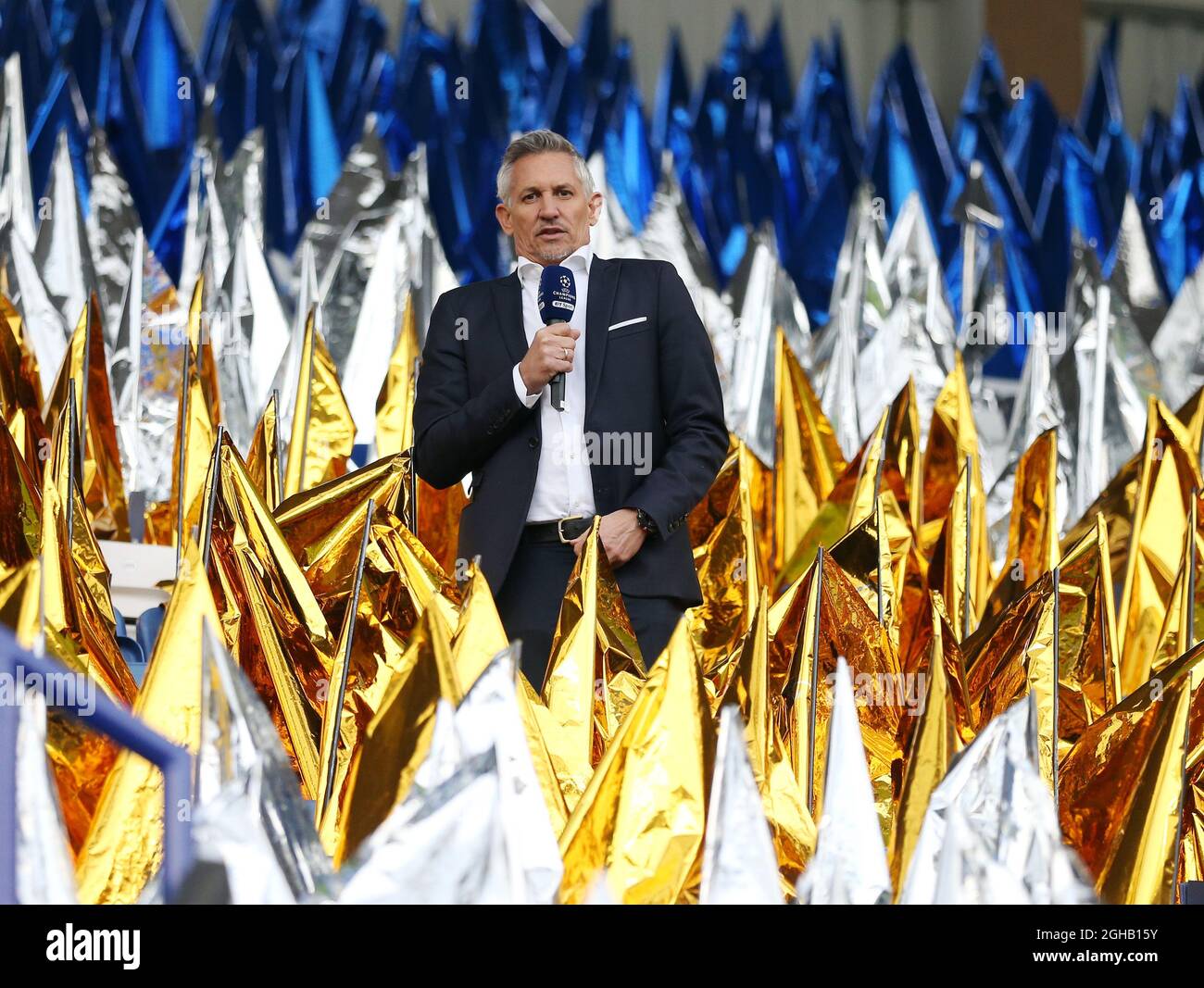 BTÕs Gary Lineker durante la seconda tappa della Champions League Quarter-Final al King Power Stadium di Leicester. Data foto: 18 aprile 2017. Il credito PIC dovrebbe essere: David Klein/Sportimage via PA Images Foto Stock