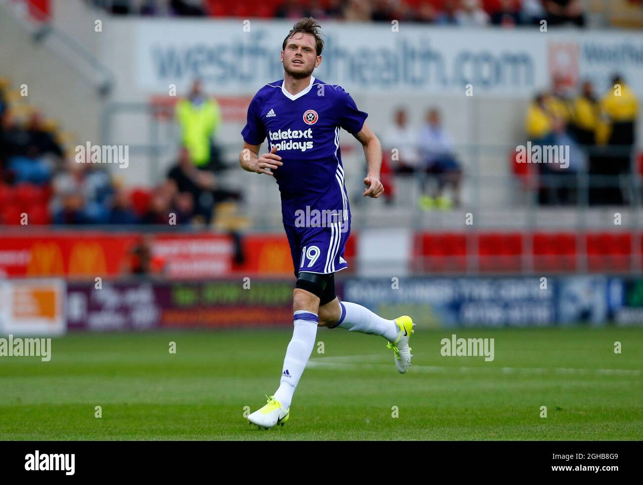 Richard Stearman di Sheffield Utd durante la partita di prima stagione all'Aesseal New York Stadium di Rotherham. Data foto 21 luglio 2017. Il credito d'immagine dovrebbe leggere: Paul Thomas/Sportimage via PA Images Foto Stock