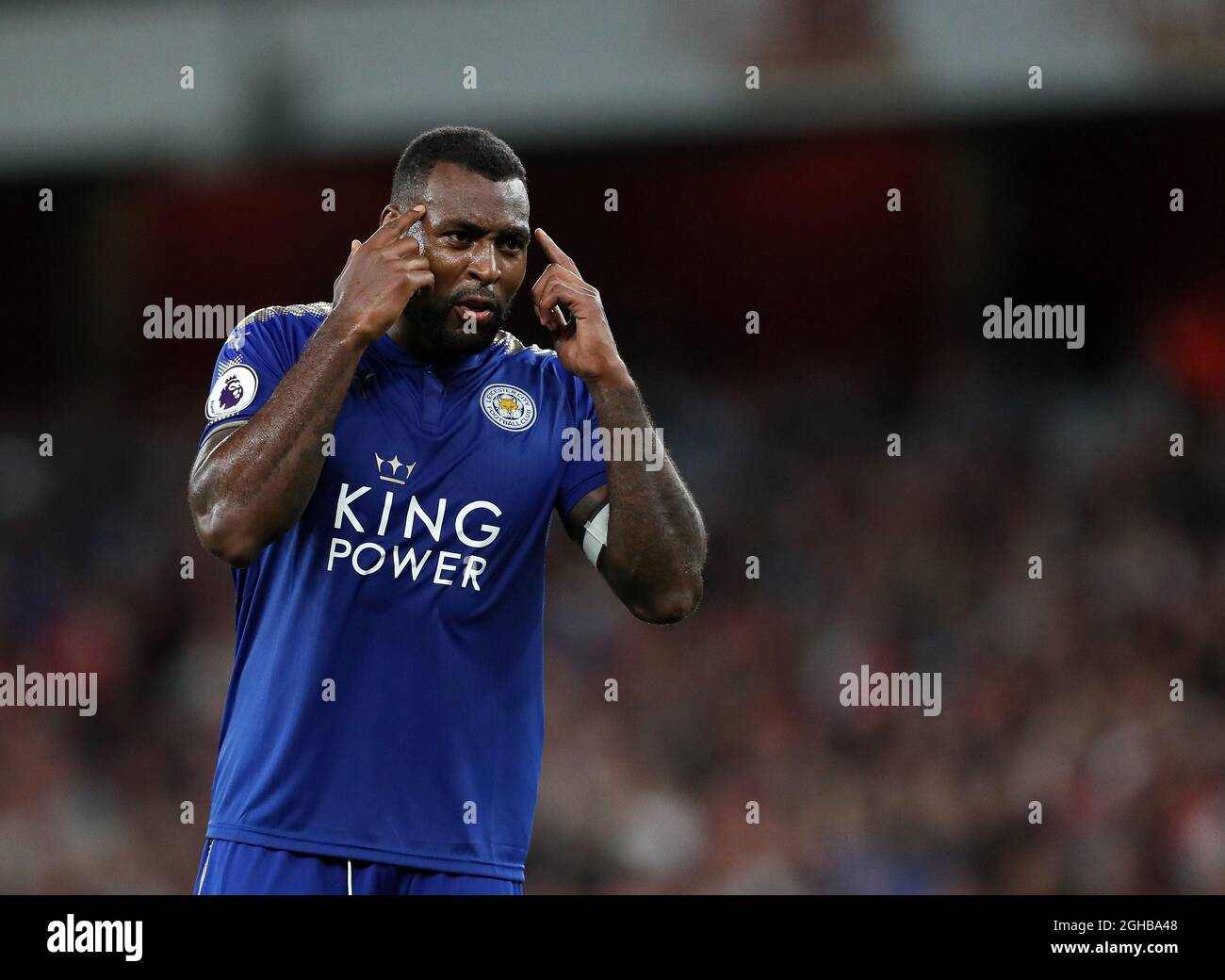 Leicester's Wes Morgan in azione durante la prima partita di campionato all'Emirates Stadium di Londra. Data foto 11 agosto 2017. Il credito dovrebbe essere: David Klein/Sportimage via PA Images Foto Stock