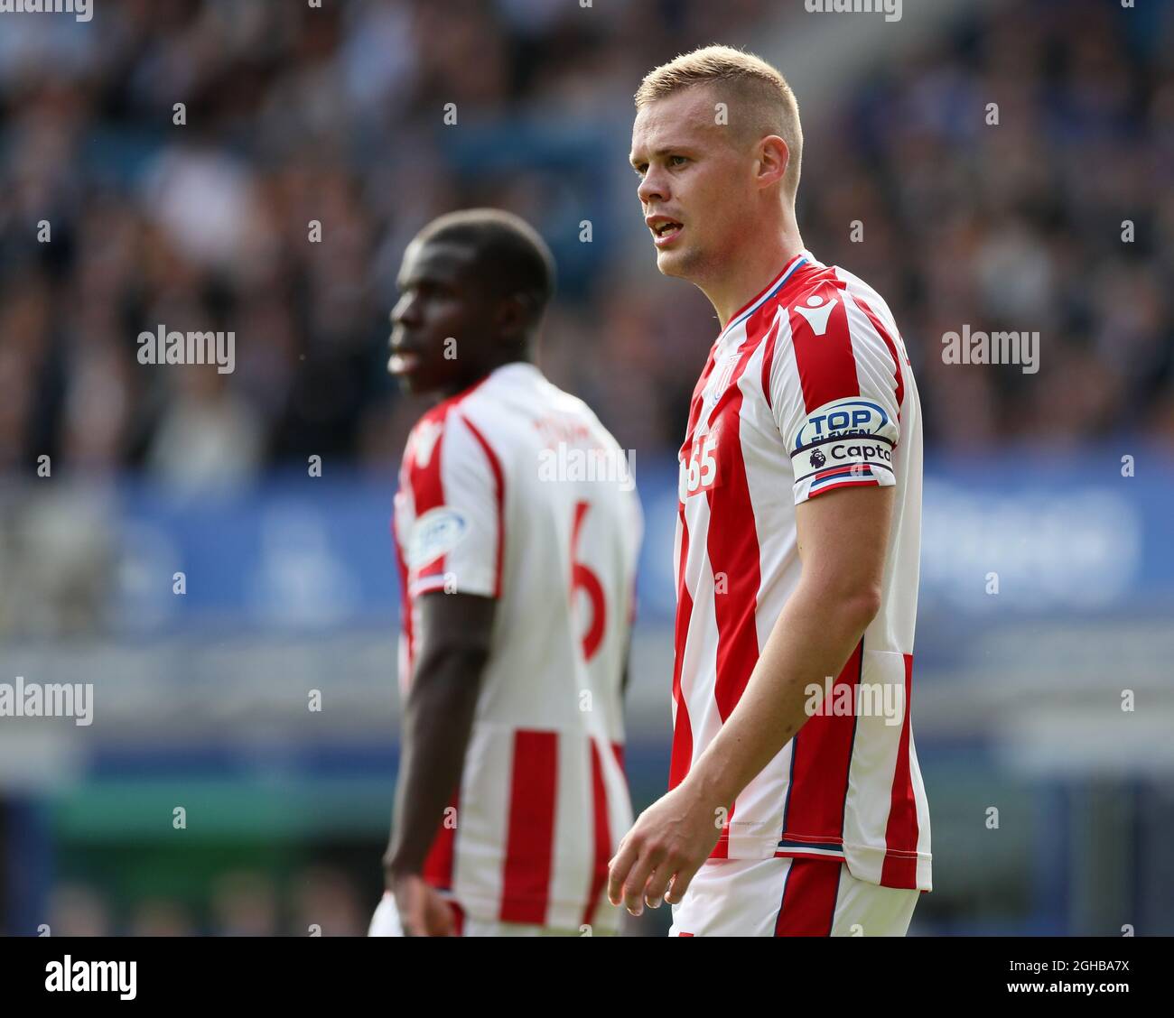 Ryan Shawcross di Stoke in azione durante la prima partita di campionato al Goodison Park, Liverpool. Data foto 12 agosto 2017. Il credito dovrebbe essere: David Klein/Sportimage via PA Images Foto Stock