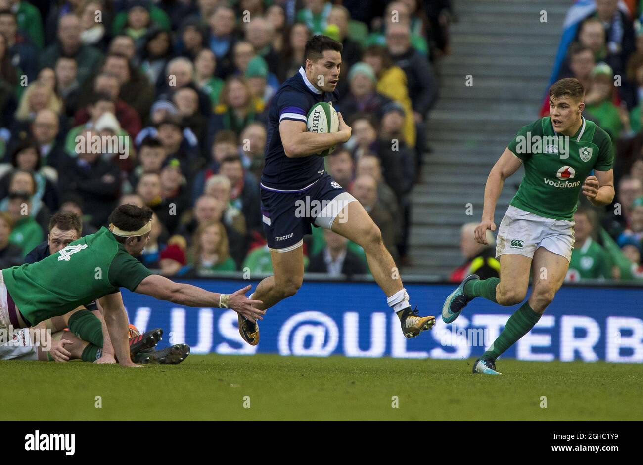 Sean Maitland of Scotland durante la partita del campionato delle sei Nazioni all'Aviva Stadium di Dublino. Data foto 10 marzo 2018. Il credito dovrebbe essere: Craig Watson/Sportimage via PA Images Foto Stock