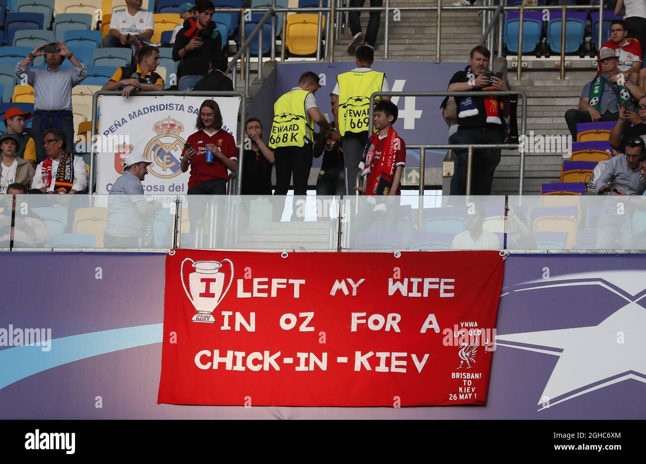 Bandiera di Liverpool all'interno dello stadio durante la partita finale della UEFA Champions League al NSK Olimpiyskiy Stadium di Kiev. Data foto 26 maggio 2018. Il credito dovrebbe essere: David Klein/Sportimage via PA Images Foto Stock