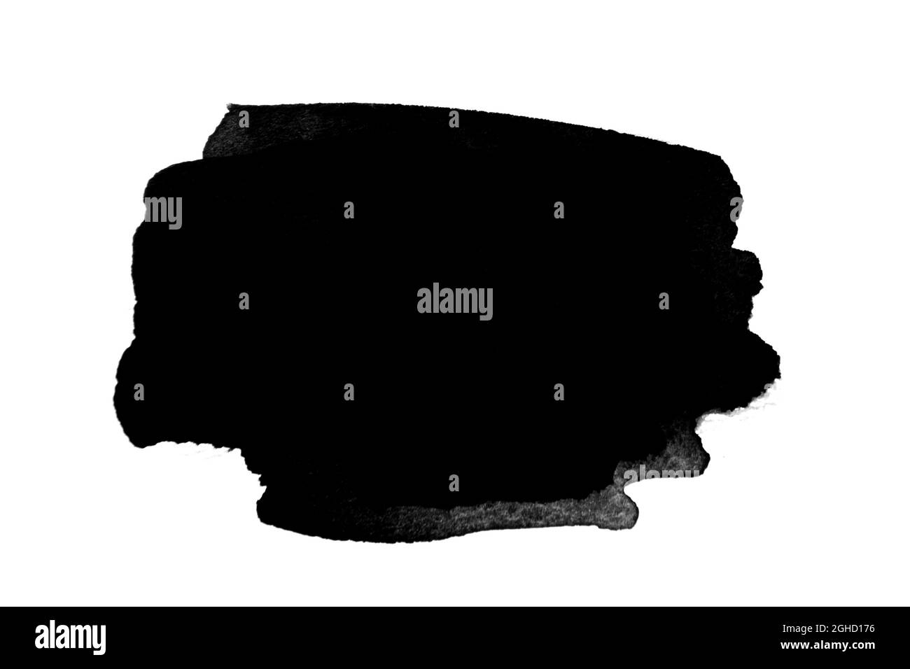 Macchie acquerello nere da pennellate isolate su sfondo bianco. Foto Stock