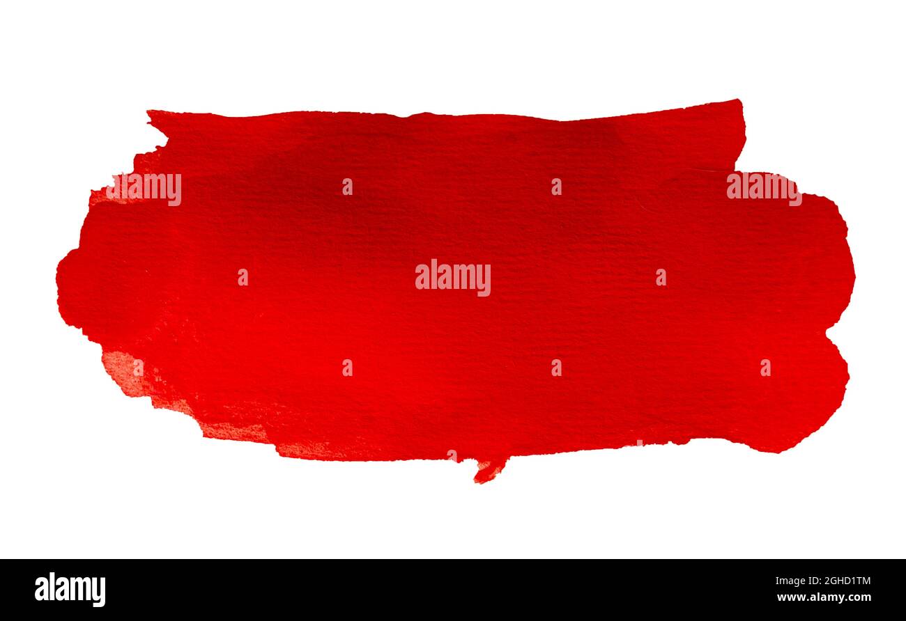 Macchia di acquerello rossa da pennellate isolate su sfondo bianco. Foto Stock