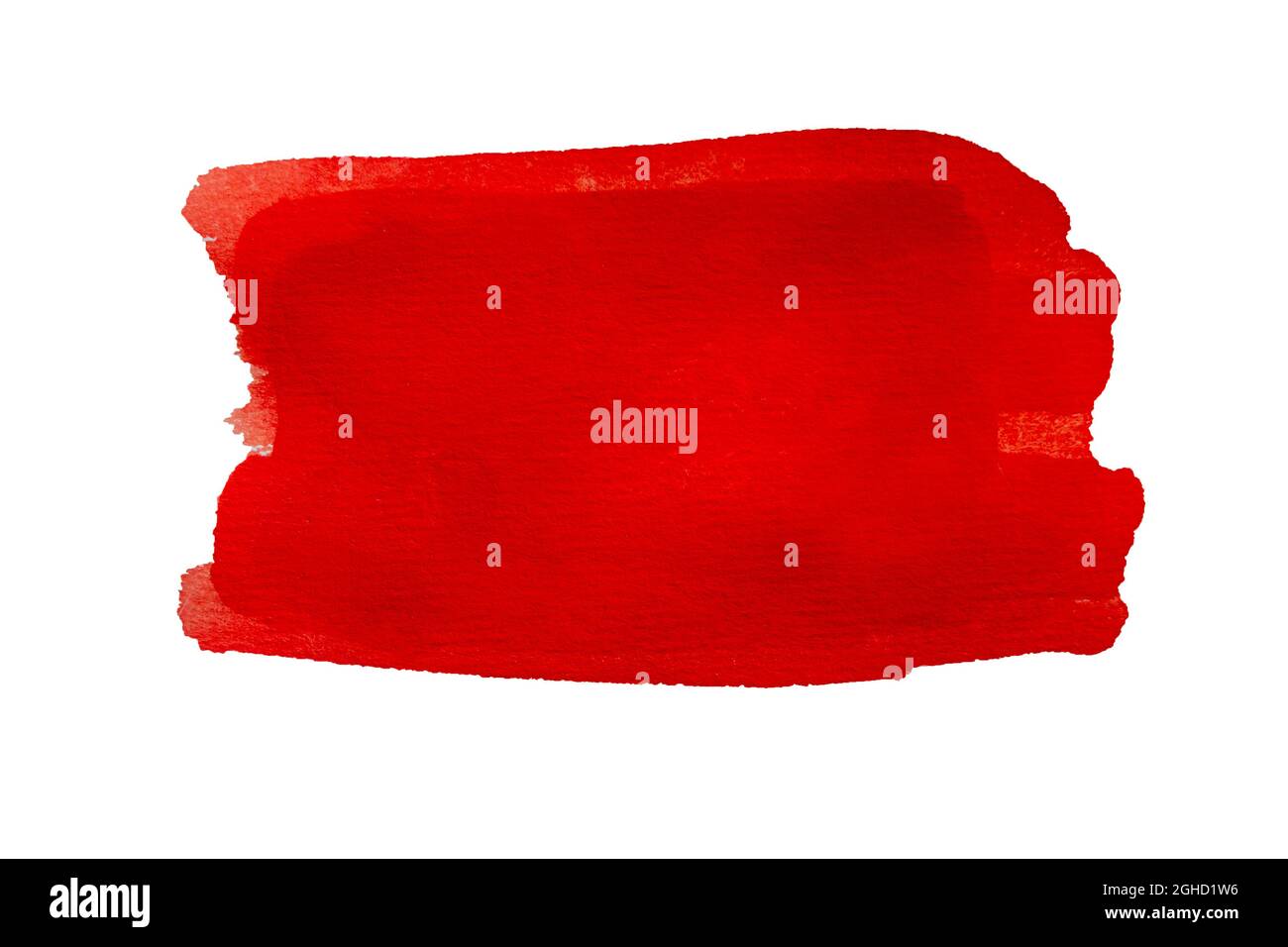 Macchia di acquerello rossa da pennellate isolate su sfondo bianco. Foto Stock