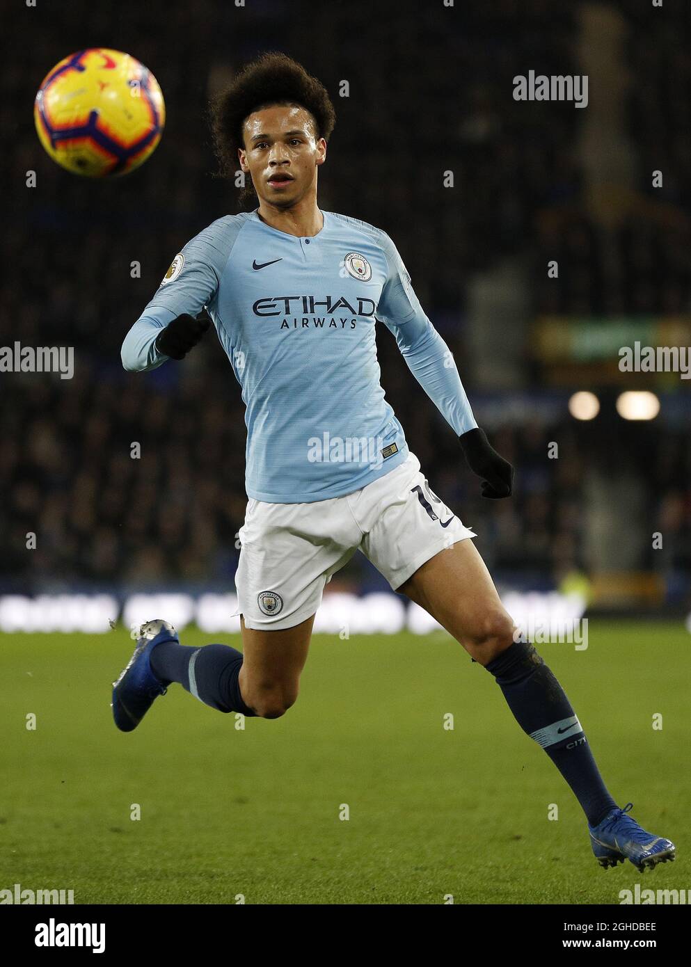 Leroy Sane di Manchester City durante la partita della Premier League al Goodison Park Stadium di Liverpool. Data foto: 6 febbraio 2019. Il credito dovrebbe essere: Darren Staples/Sportimage via PA Images Foto Stock