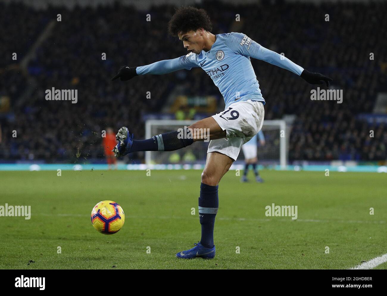 Leroy Sane di Manchester City durante la partita della Premier League al Goodison Park Stadium di Liverpool. Data foto: 6 febbraio 2019. Il credito dovrebbe essere: Darren Staples/Sportimage via PA Images Foto Stock