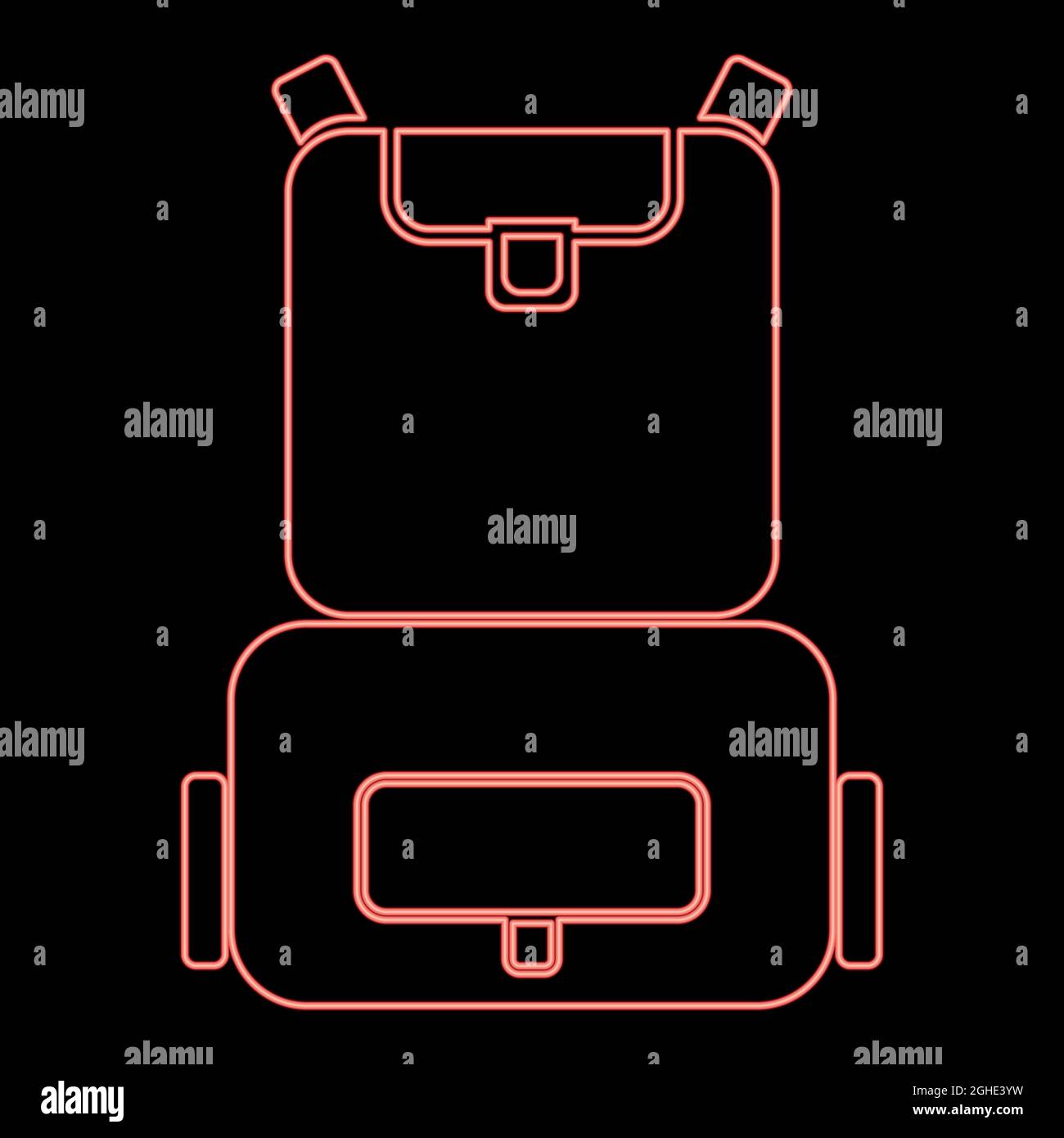 Zaino al neon rosso illustrazione vettoriale colore piatta immagine chiara Illustrazione Vettoriale