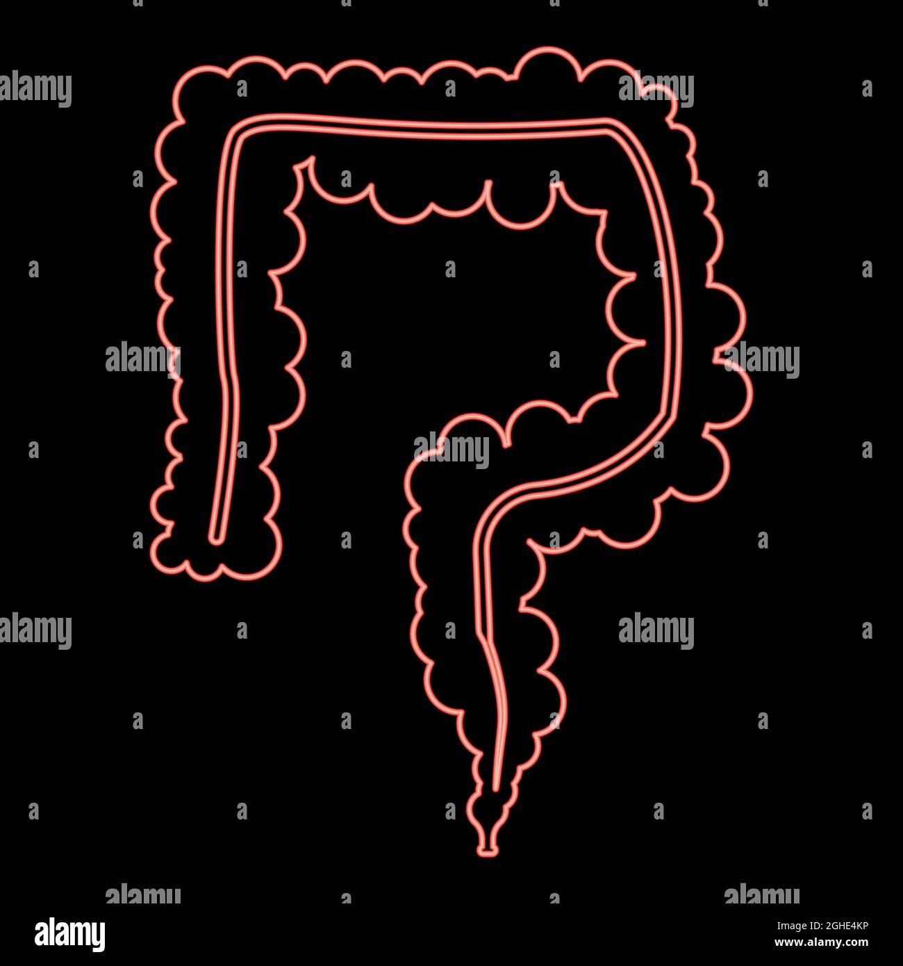 Immagine vettoriale colore rosso dell'intestino del neon in stile piatto Illustrazione Vettoriale