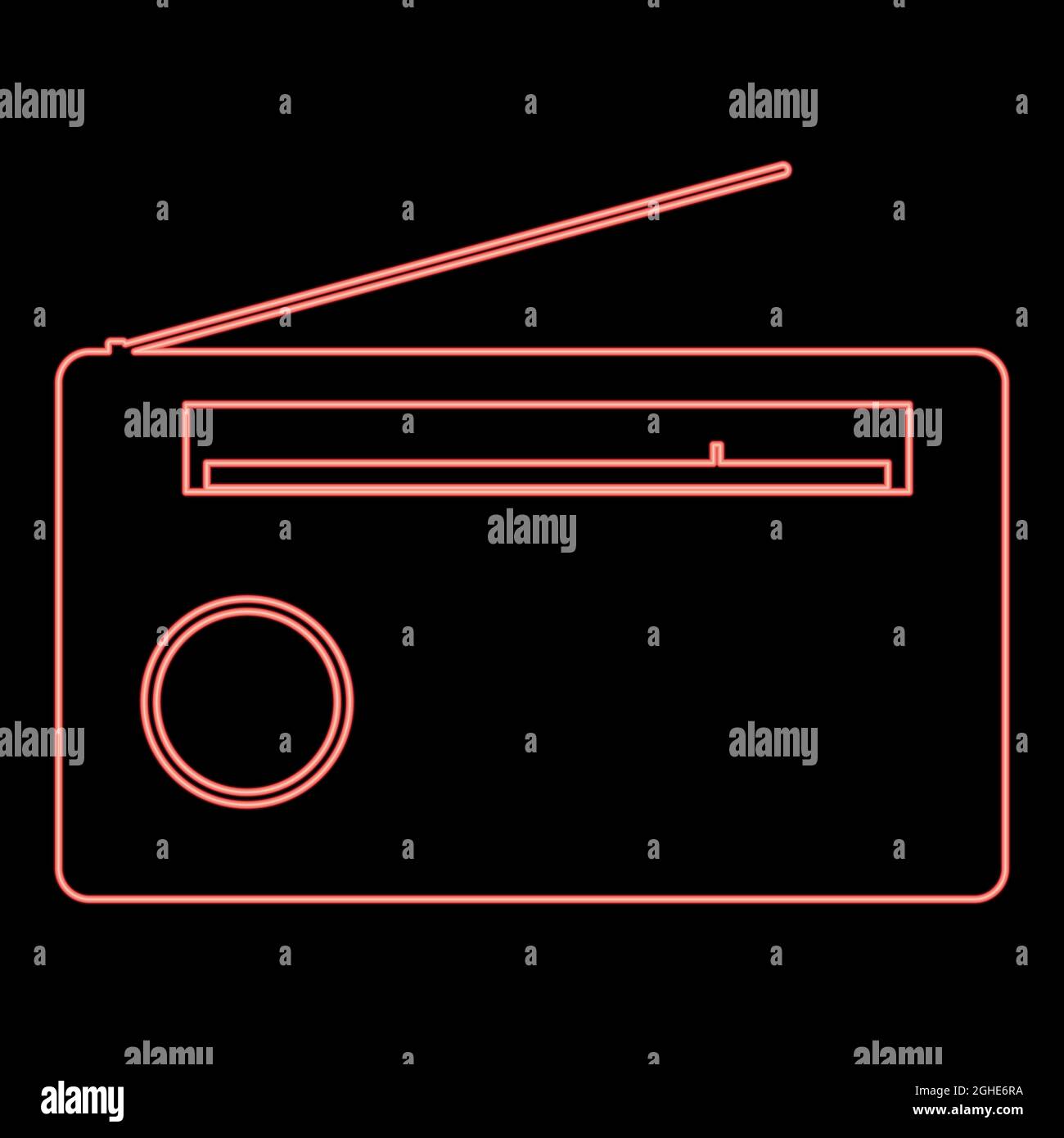 Immagine vettoriale colore rosso della radio al neon in stile piatto Illustrazione Vettoriale
