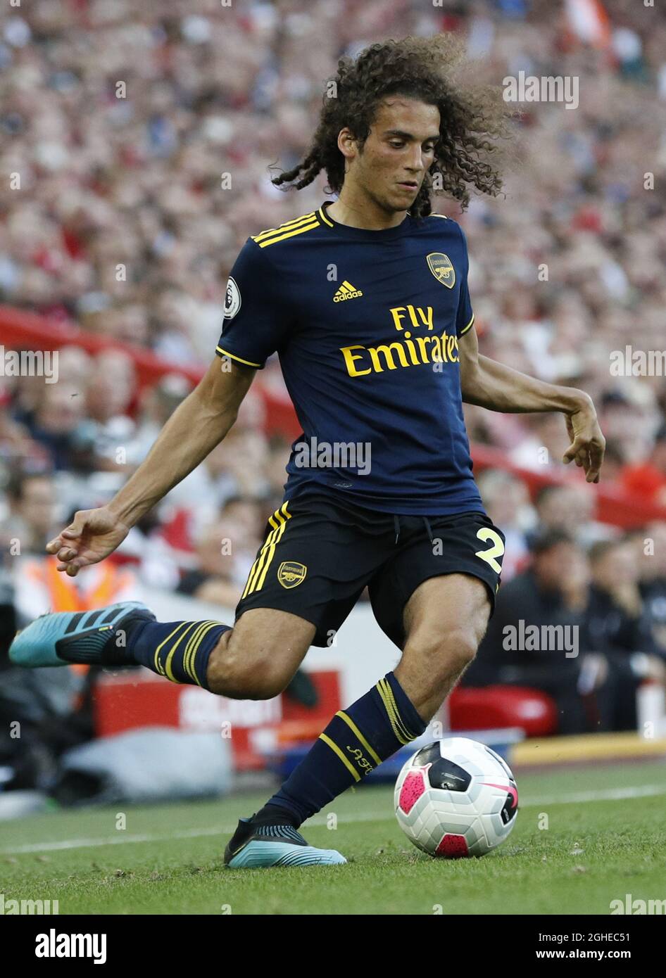 Matteo Guendouzi dell'Arsenal durante la partita della Premier League contro Liverpool ad Anfield, Liverpool. Data foto: 24 agosto 2019. Il credito dovrebbe essere: Darren Staples/Sportimage via PA Images Foto Stock