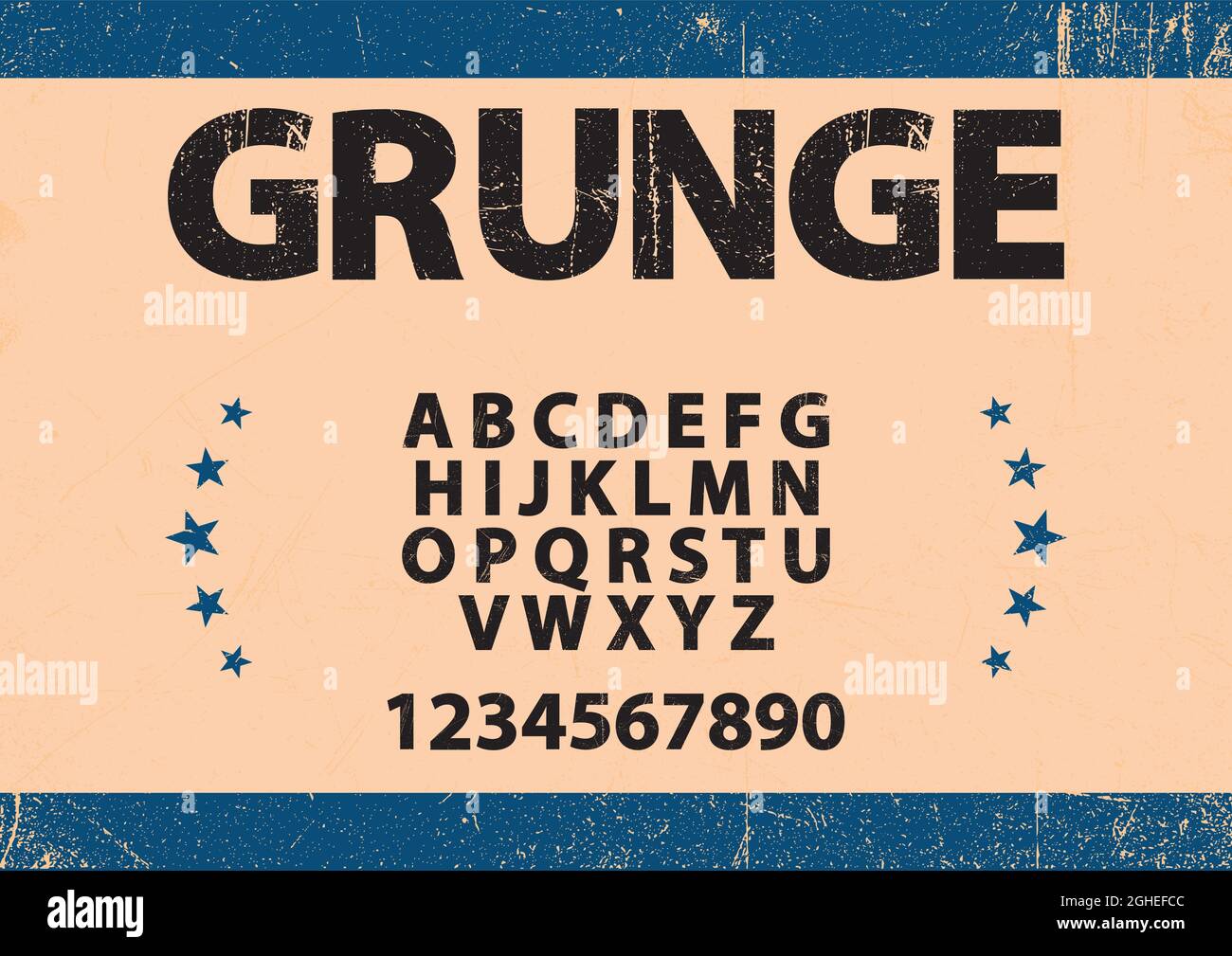Carattere grassetto in stile grunge e vettore alfabetico Illustrazione Vettoriale