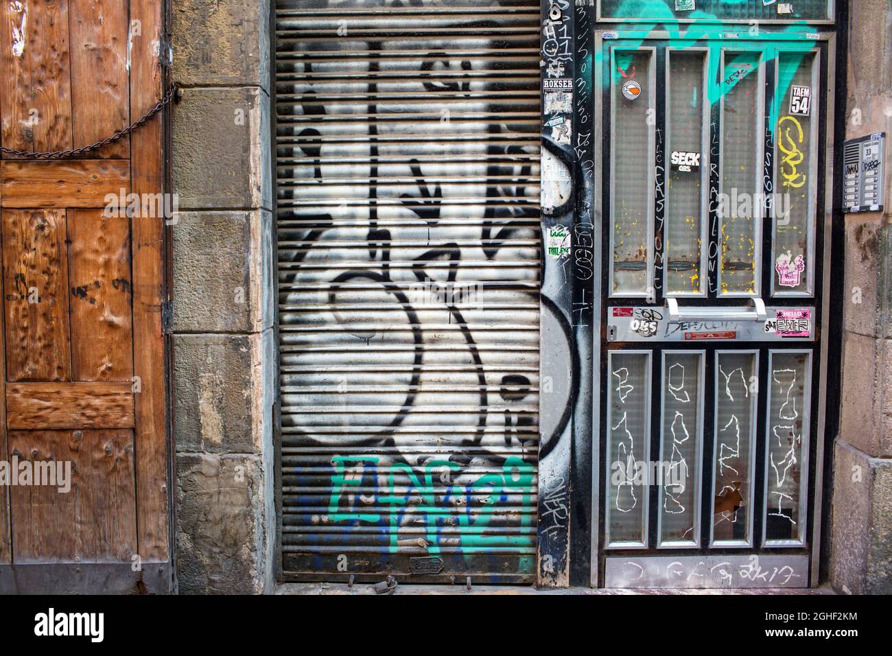 Barcellona, Spagna, luglio 2018. Tour dei Graffiti a Barcellona, Spagna. Foto Stock