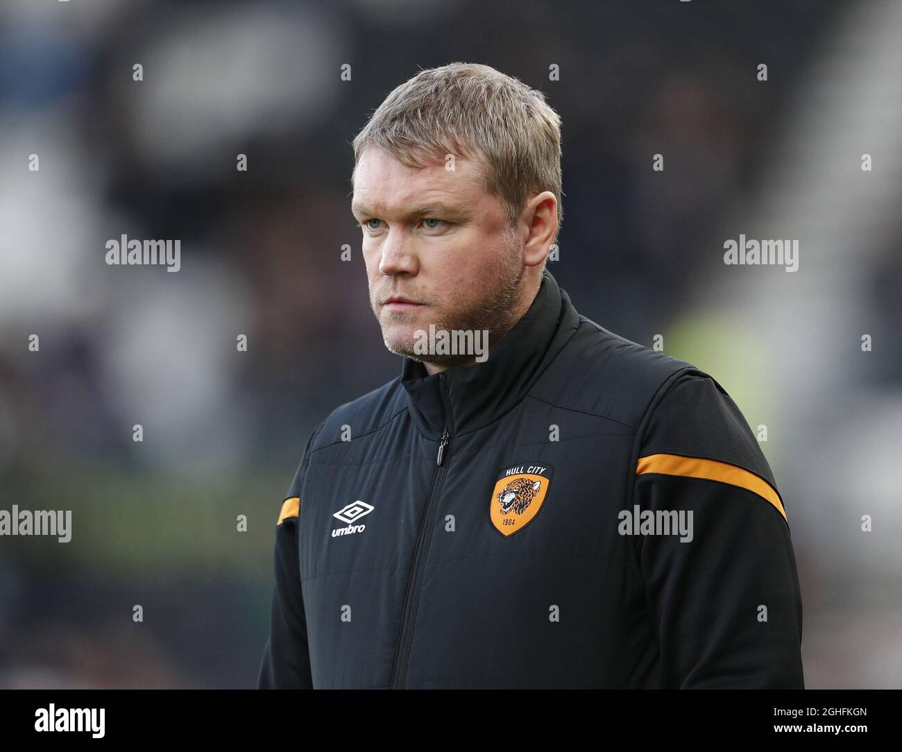 Grant McCann manager di Hull City durante la partita del campionato Sky Bet al Pride Park Stadium di Derby. Data foto: 18 gennaio 2020. Il credito dovrebbe essere: Darren Staples/Sportimage via PA Images Foto Stock