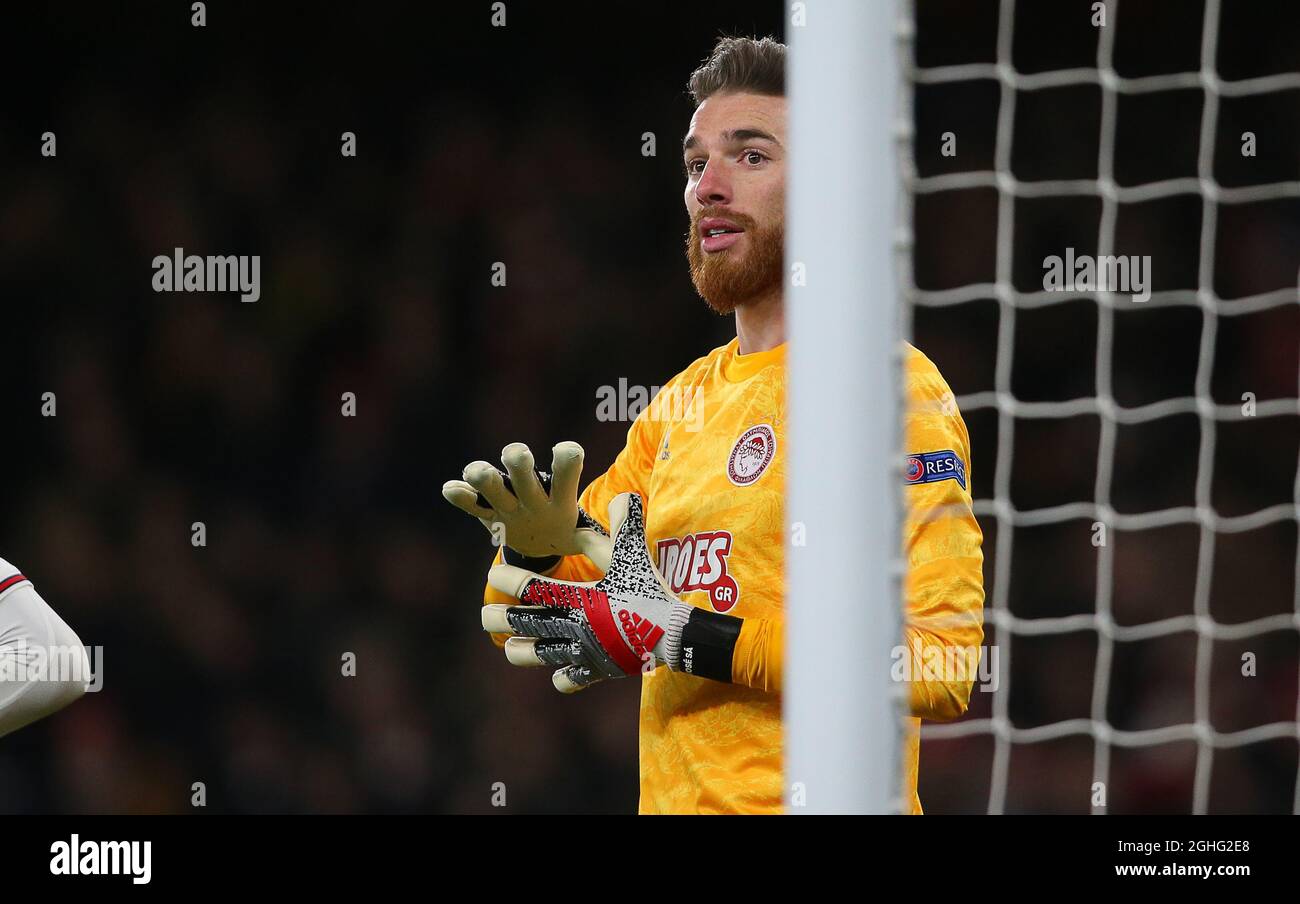 OlympiakosÕ portiere Jose SA durante la partita della UEFA Europa League all'Emirates Stadium di Londra. Data foto: 27 febbraio 2020. Il credito dovrebbe essere: Paul Terry/Sportimage via PA Images Foto Stock