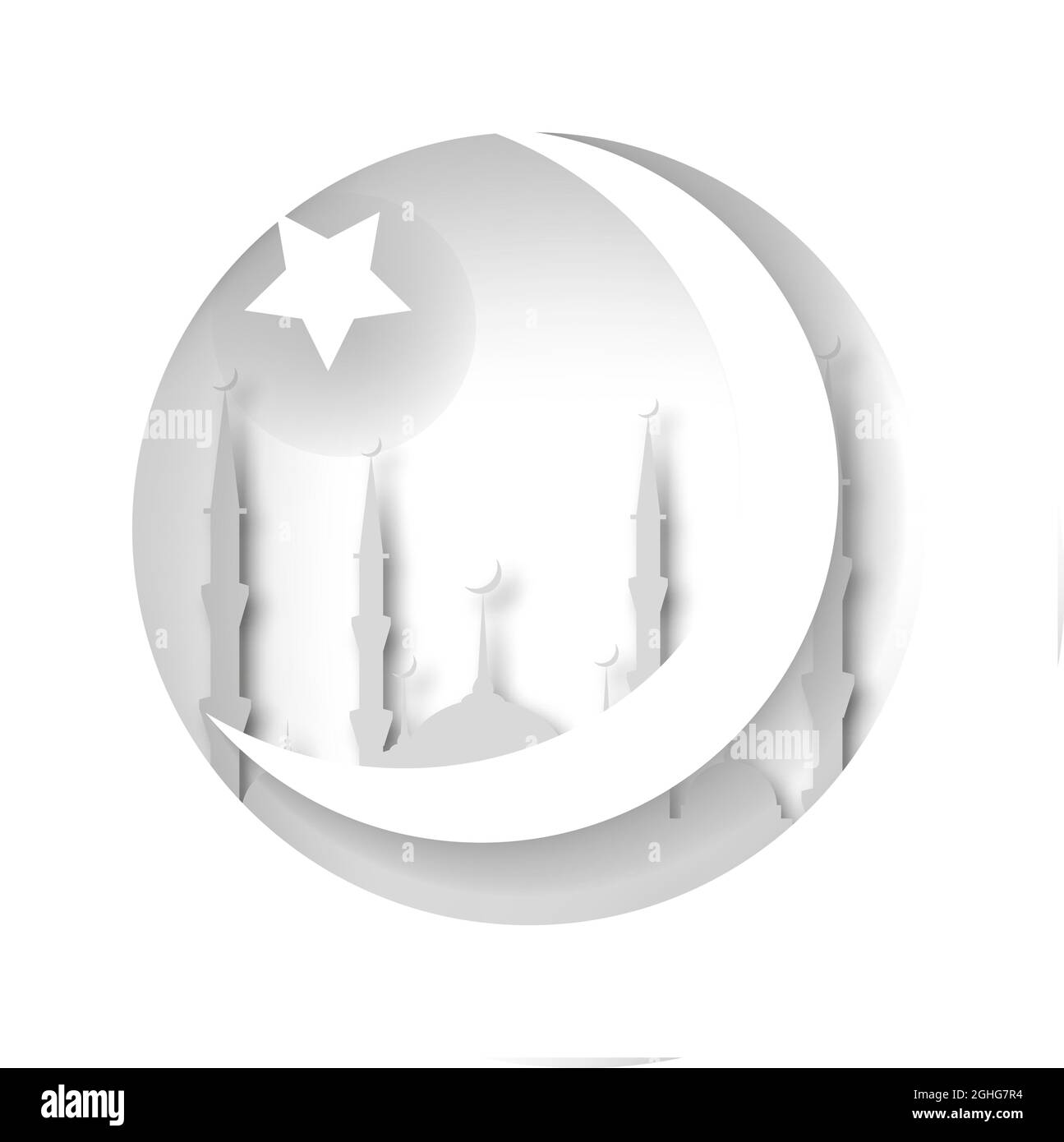 La moschea, la Crescent e la stella. Stile islamico. Tagliare dalla carta. Illustrazione Vettoriale
