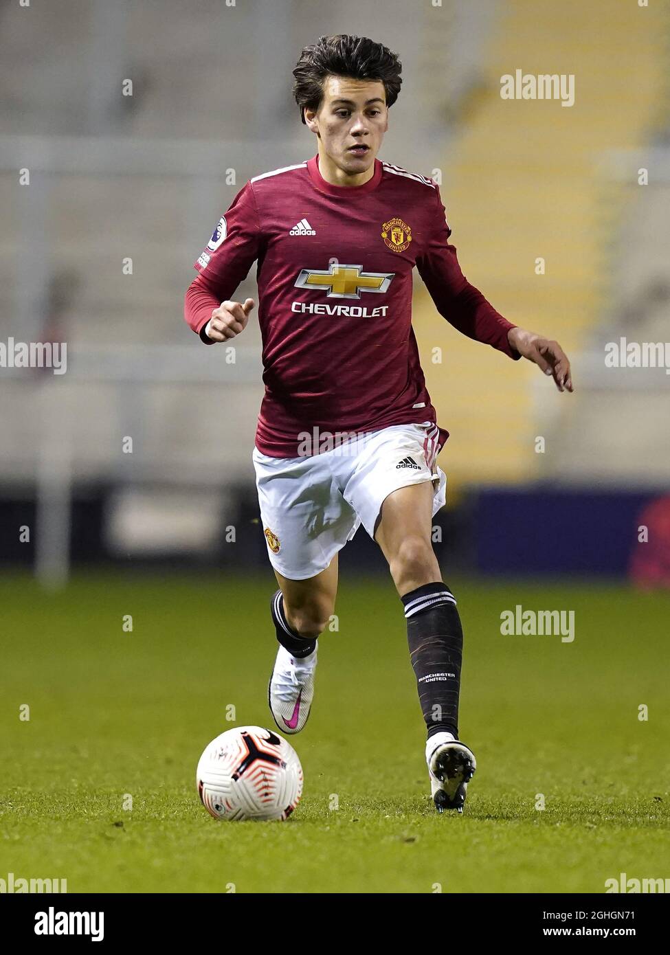 Facundo Pellistri di Manchester United durante la partita della Premier League 2 al Leigh Sports Village di Leigh. Data foto: 23 ottobre 2020. Il credito dovrebbe essere: Andrew Yates/Sportimage via PA Images Foto Stock