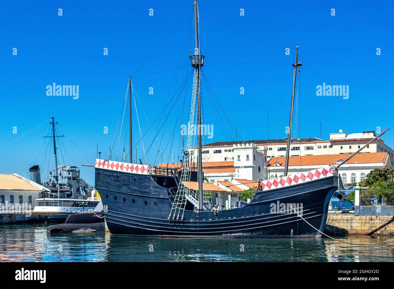 Nau Capitania, replica di barca utilizzato da Pedro Alvares Cabral alla scoperta del Brasile, Rio de Janeiro, Brasile, 2021 Foto Stock