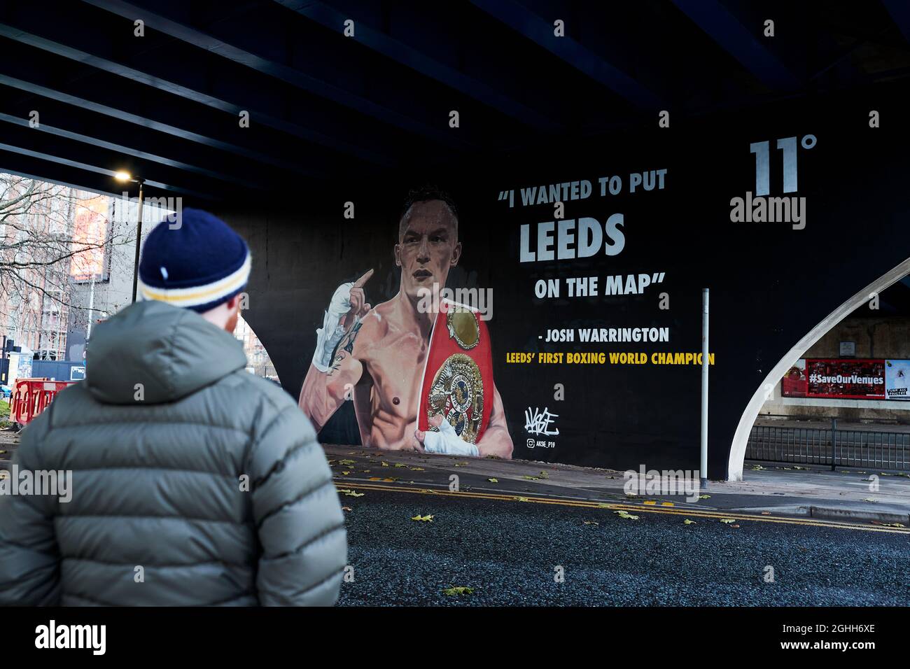 Il boxer di Leeds Josh Warrington dipinse sul lato degli edifici e delle pareti Sport Related Street Art ricordando i loro eroi, Picture date 16 dicembre 2020. Il credito dovrebbe essere: John Clifton/Sportimage via PA Images Foto Stock