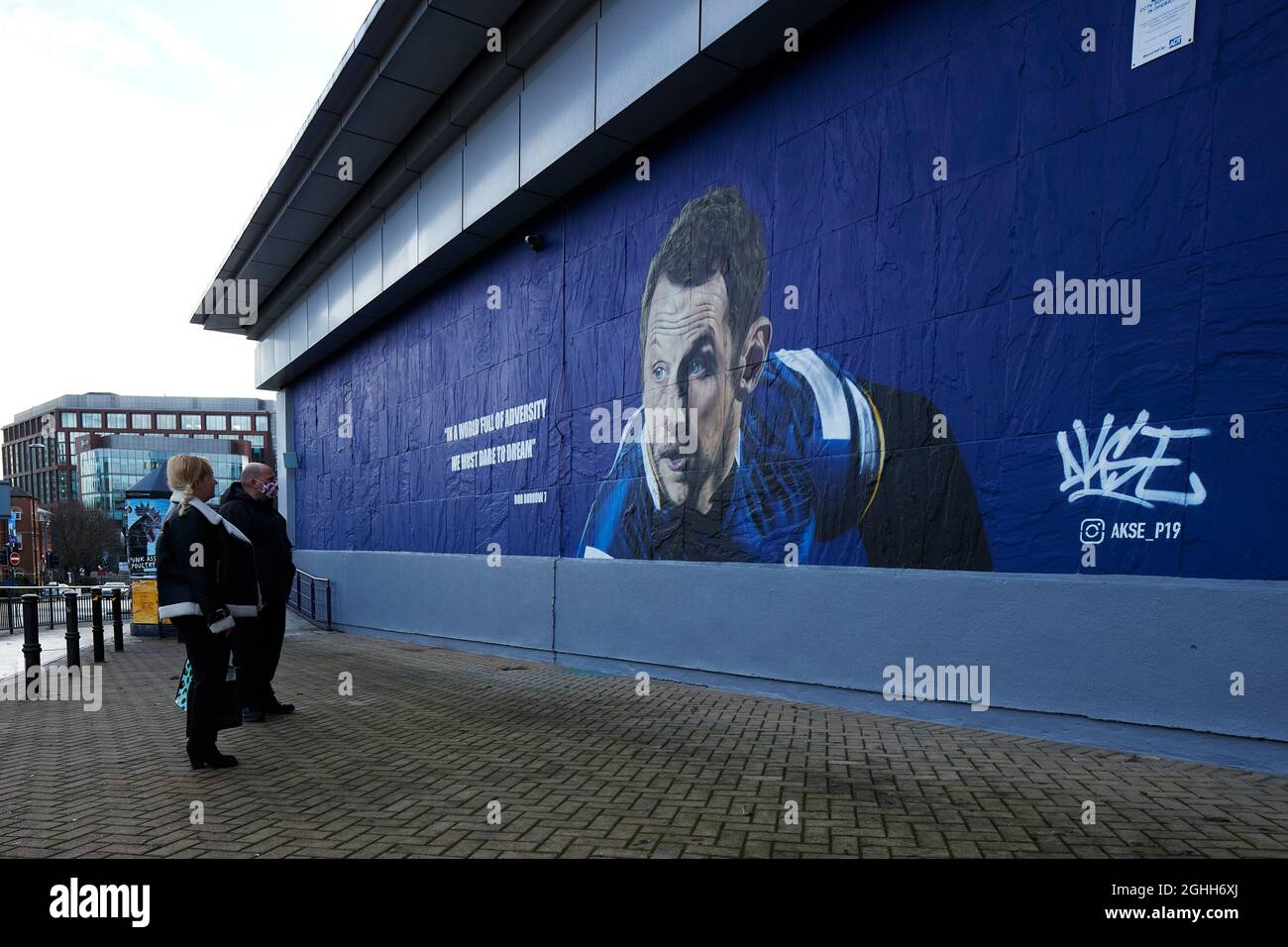 Il giocatore della Leeds Rugby League Rob Burrow dipinse sul lato degli edifici e delle pareti la Street Art correlata allo sport ricordando i loro eroi, Data foto 16 dicembre 2020. Il credito dovrebbe essere: John Clifton/Sportimage via PA Images Foto Stock