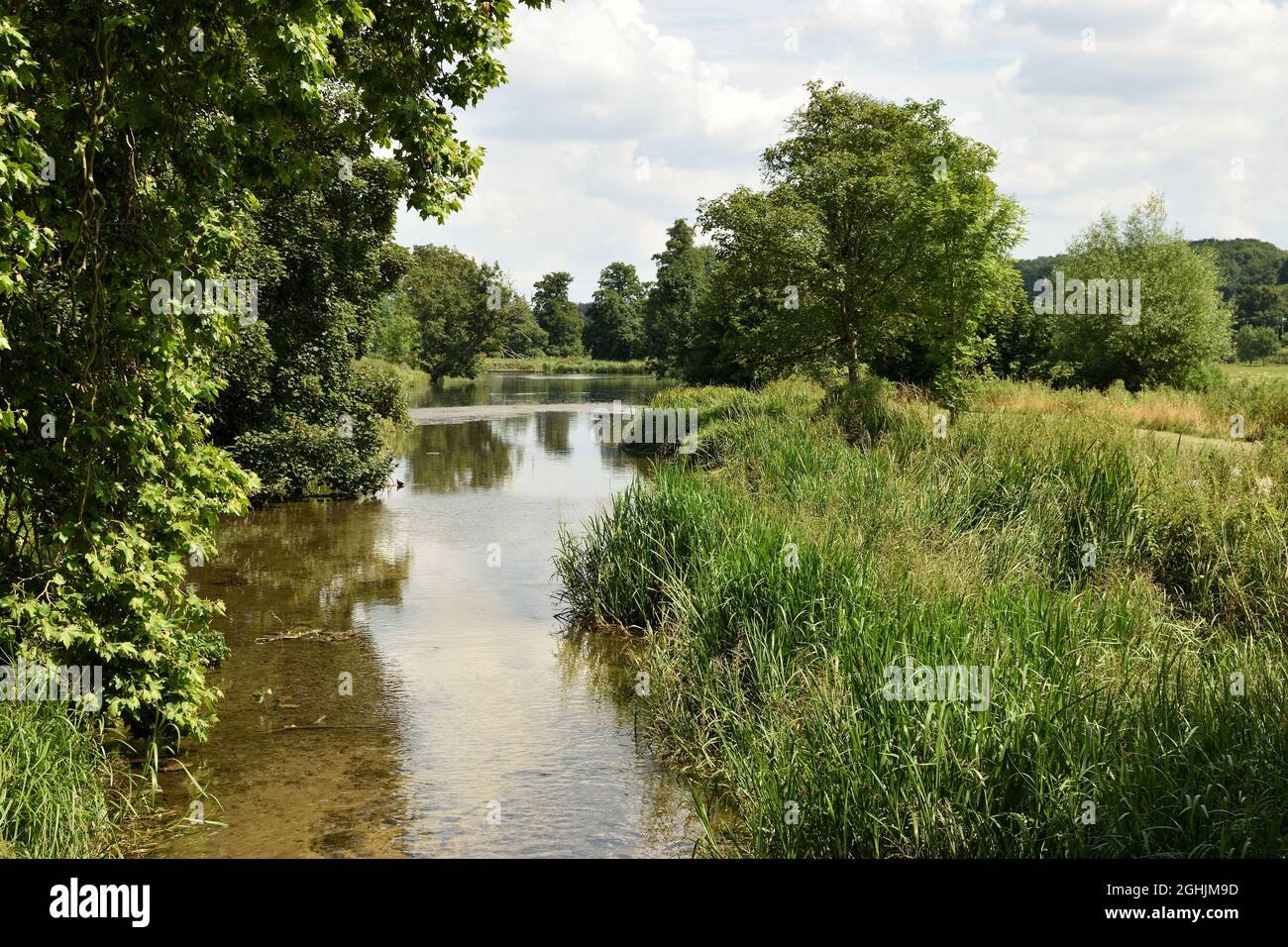 Il fiume Chess che scorre tra la piccola città di Little Chalfont e il villaggio di Latimer, Buckinghamshire, Inghilterra, Regno Unito. Foto Stock