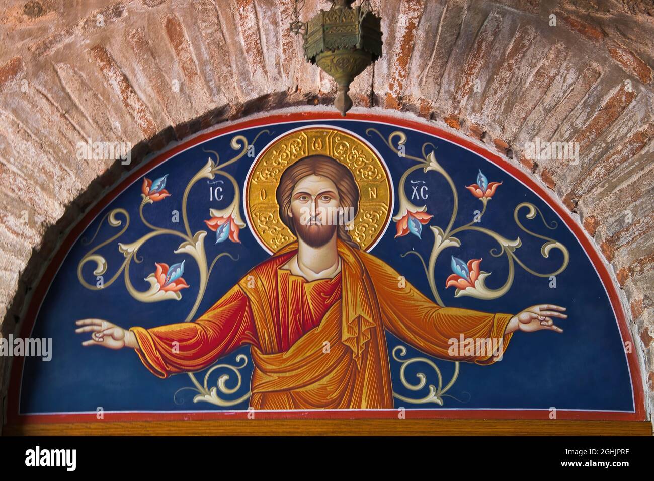 Santo Monastero della Trasfigurazione del Salvatore o Grande Meteor. Meteora, Grecia. Foto Stock